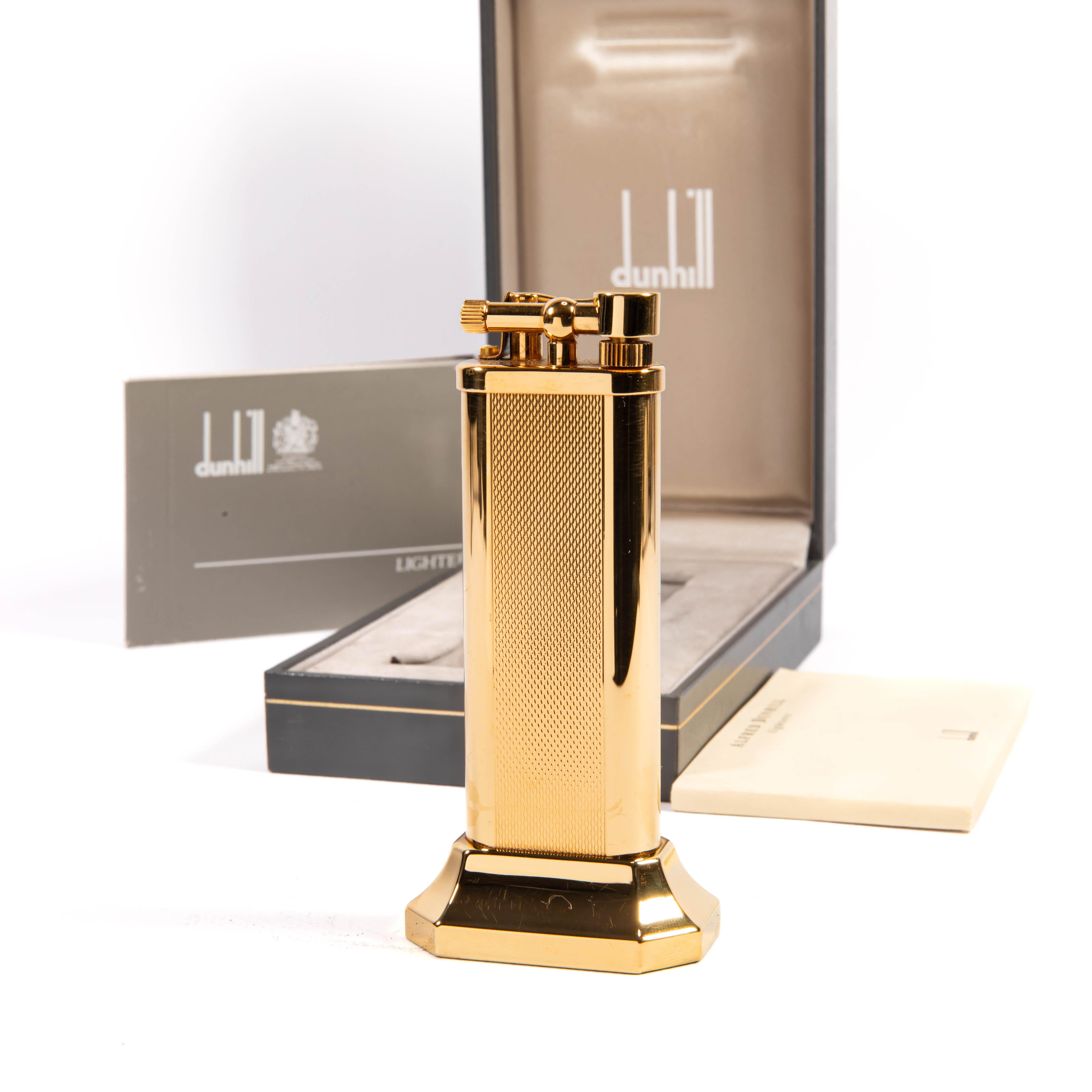 Vintage Gold Plated DUNHILL Unique Table Lighter in Box 1990s In Good Condition For Sale In DELFT, NL