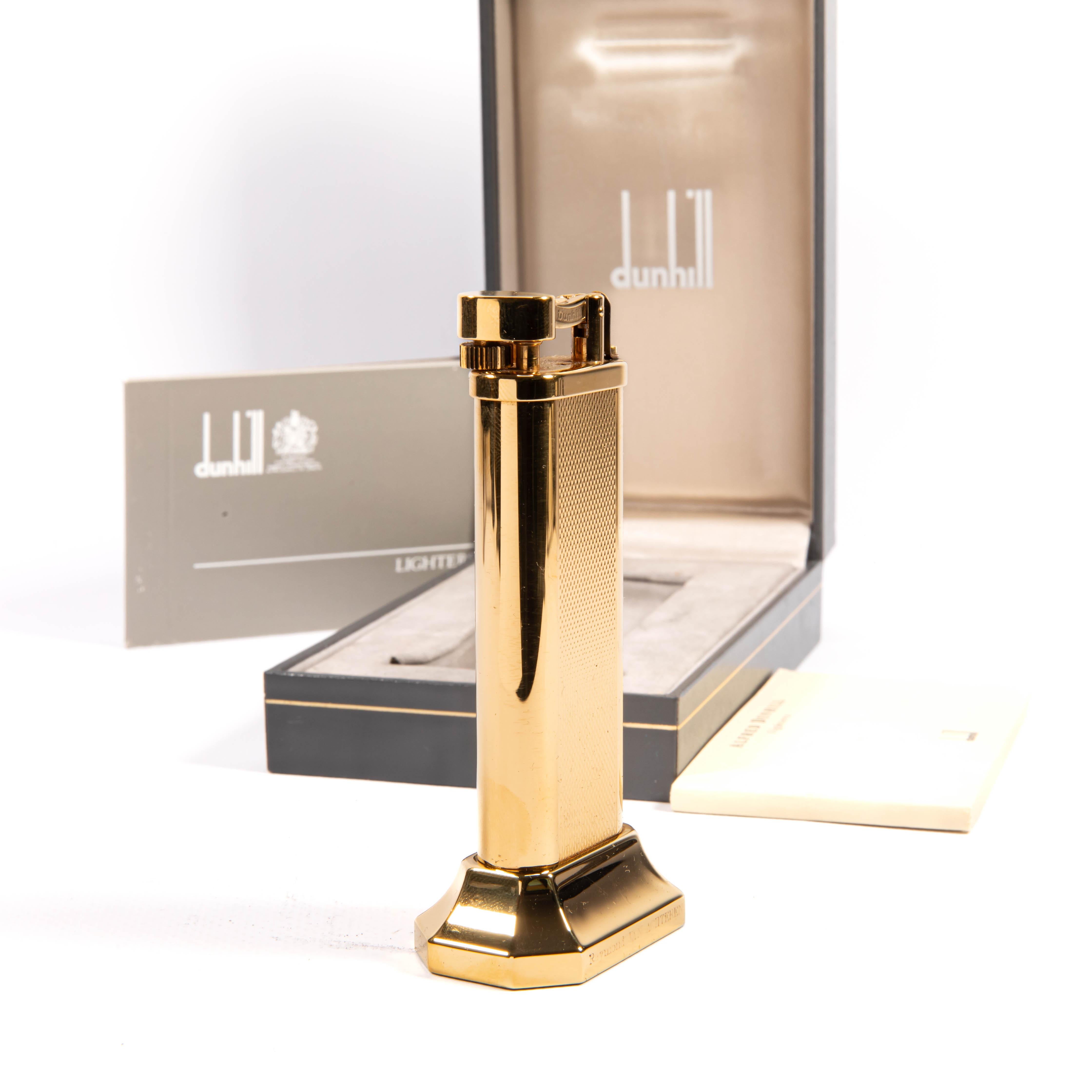 Women's or Men's Vintage Gold Plated DUNHILL Unique Table Lighter in Box 1990s For Sale