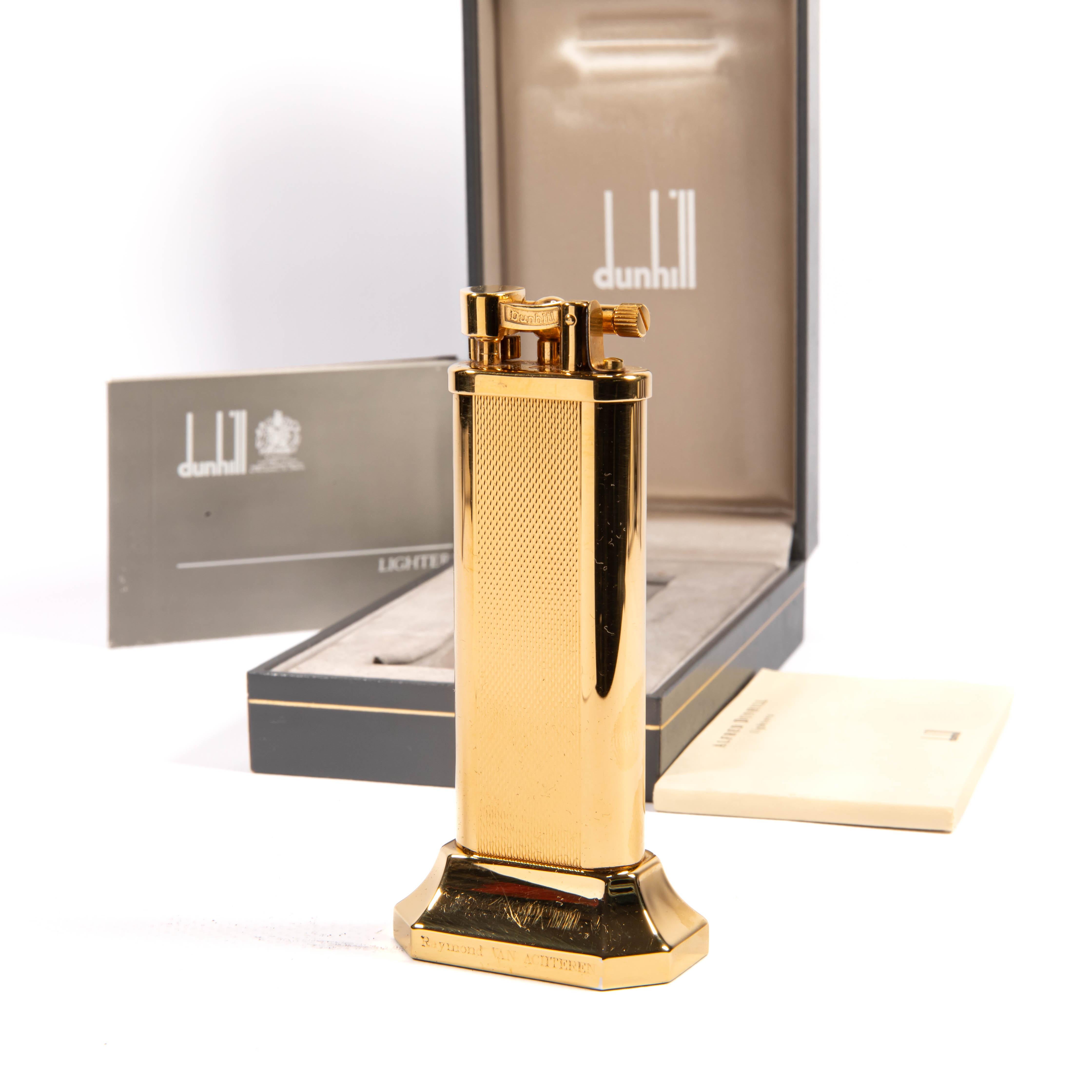 Vintage Gold Plated DUNHILL Unique Table Lighter in Box 1990s For Sale 1