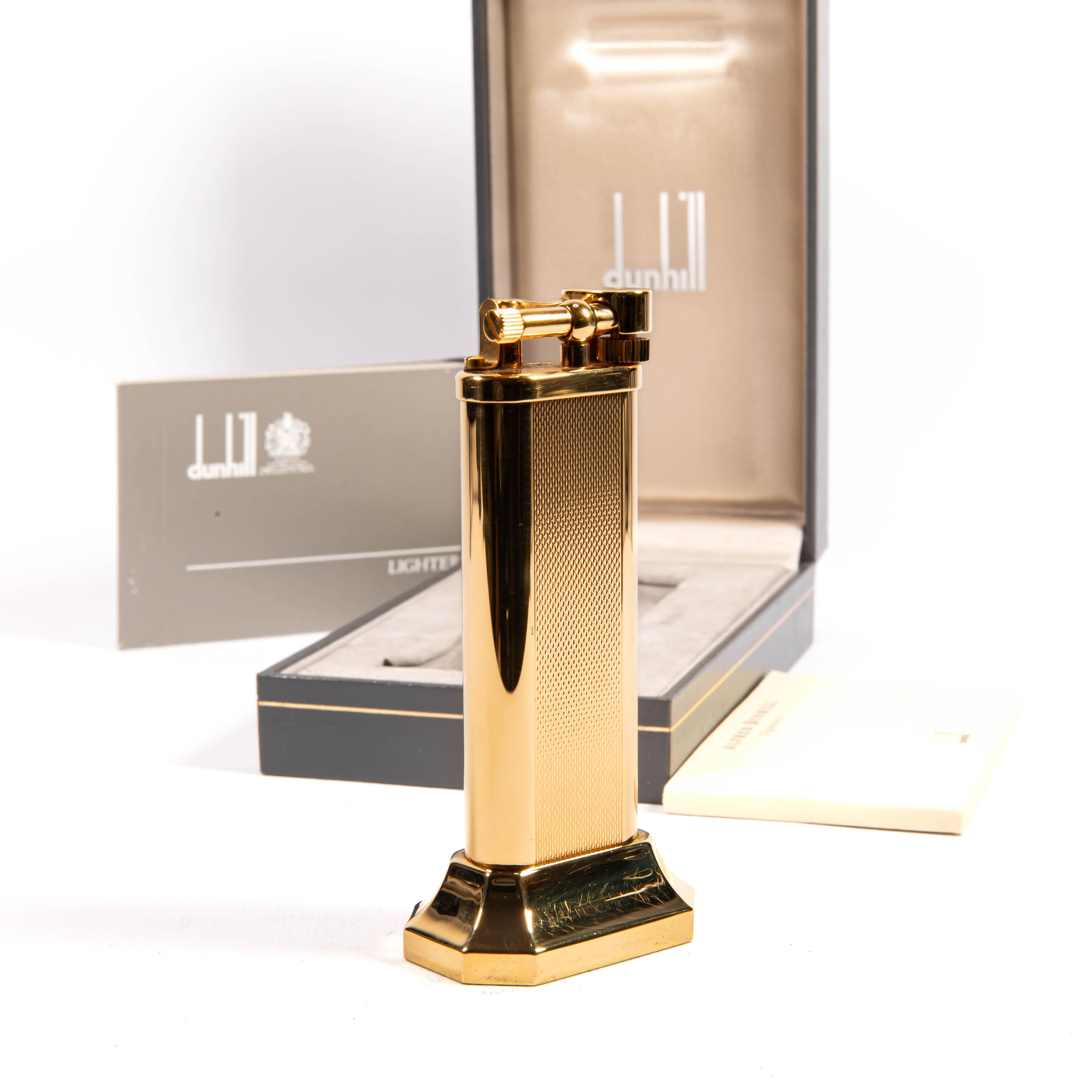 Vintage Gold Plated DUNHILL Unique Table Lighter in Box 1990s For Sale 2