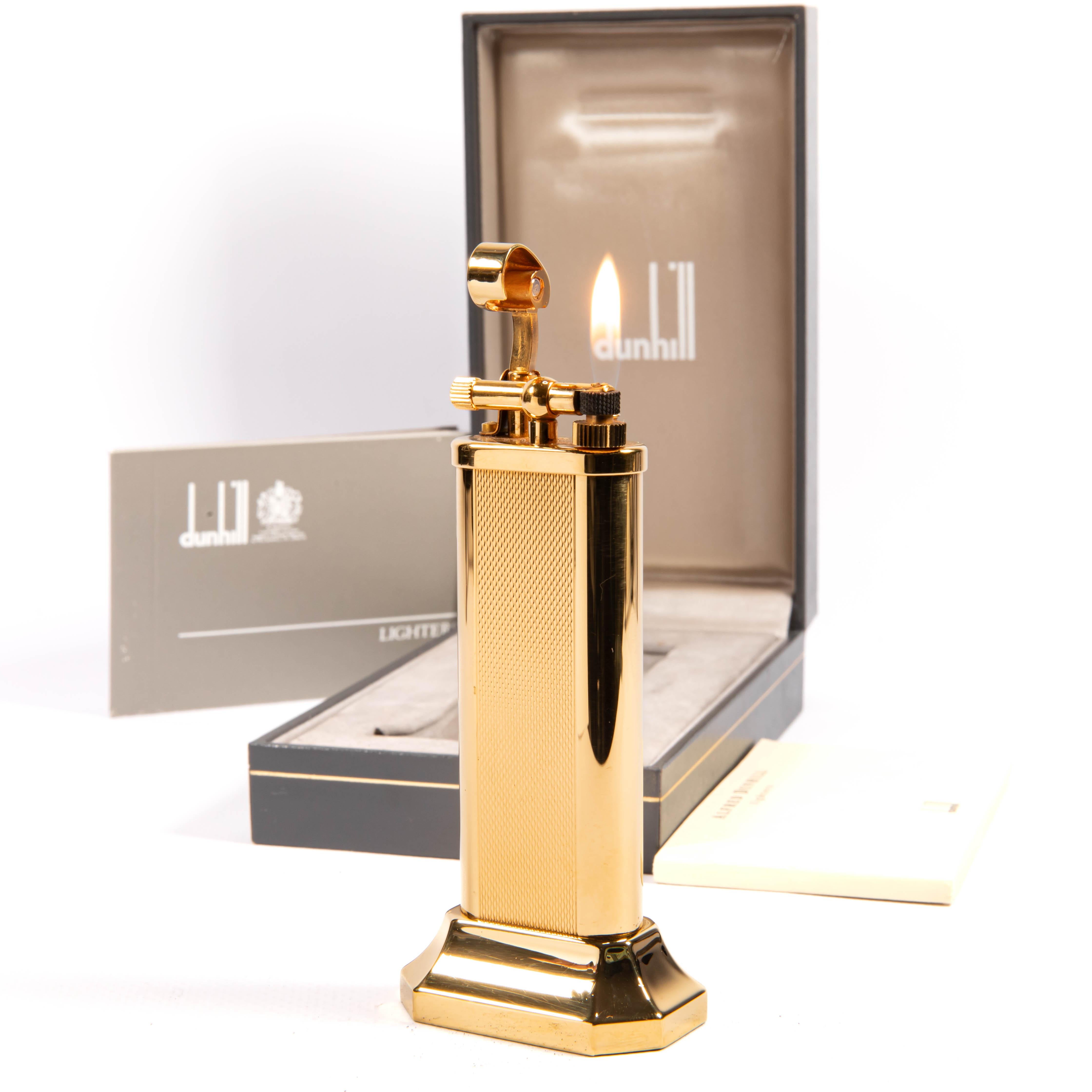 Vintage Gold Plated DUNHILL Unique Table Lighter in Box 1990s For Sale 3