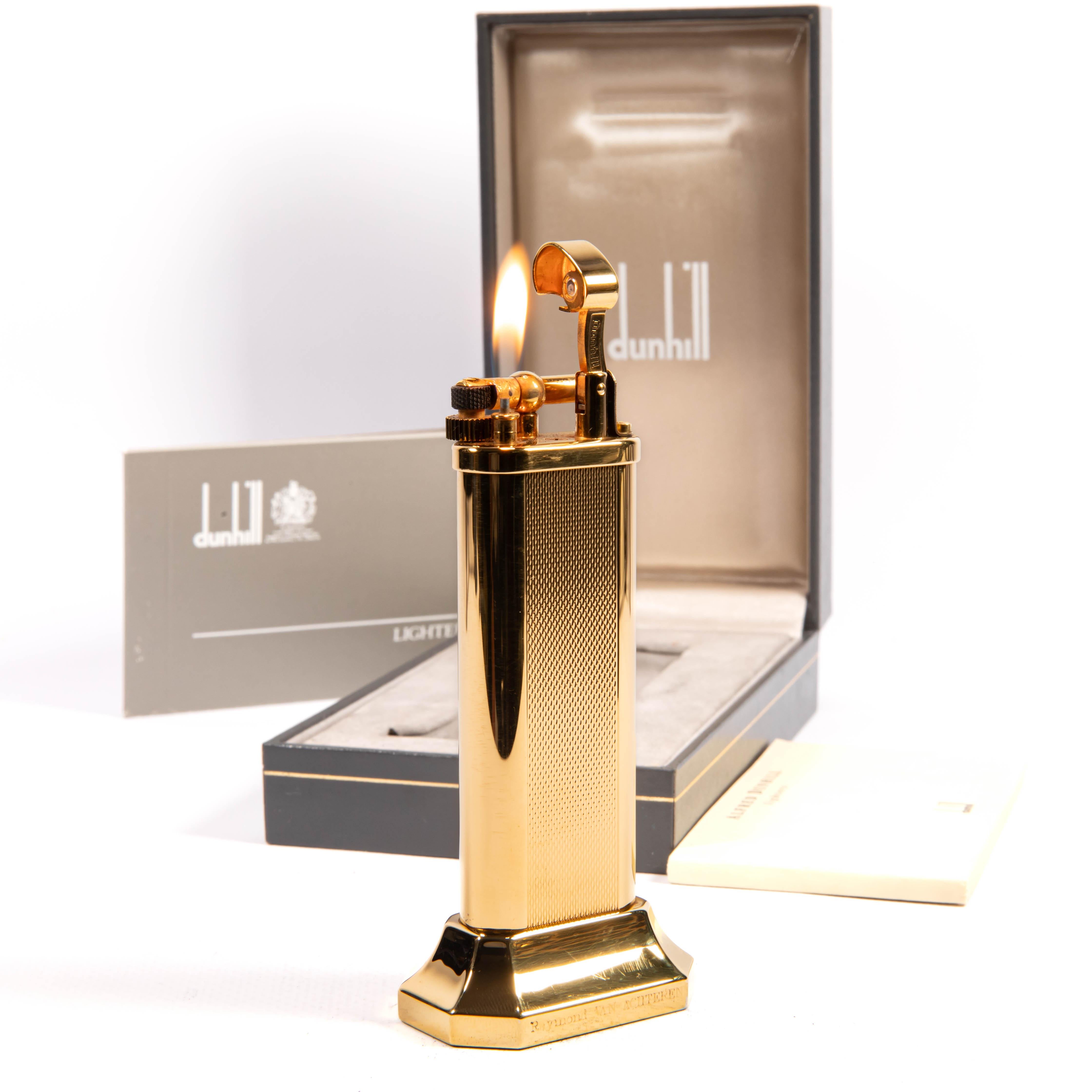 Vintage Gold Plated DUNHILL Unique Table Lighter in Box 1990s For Sale 4