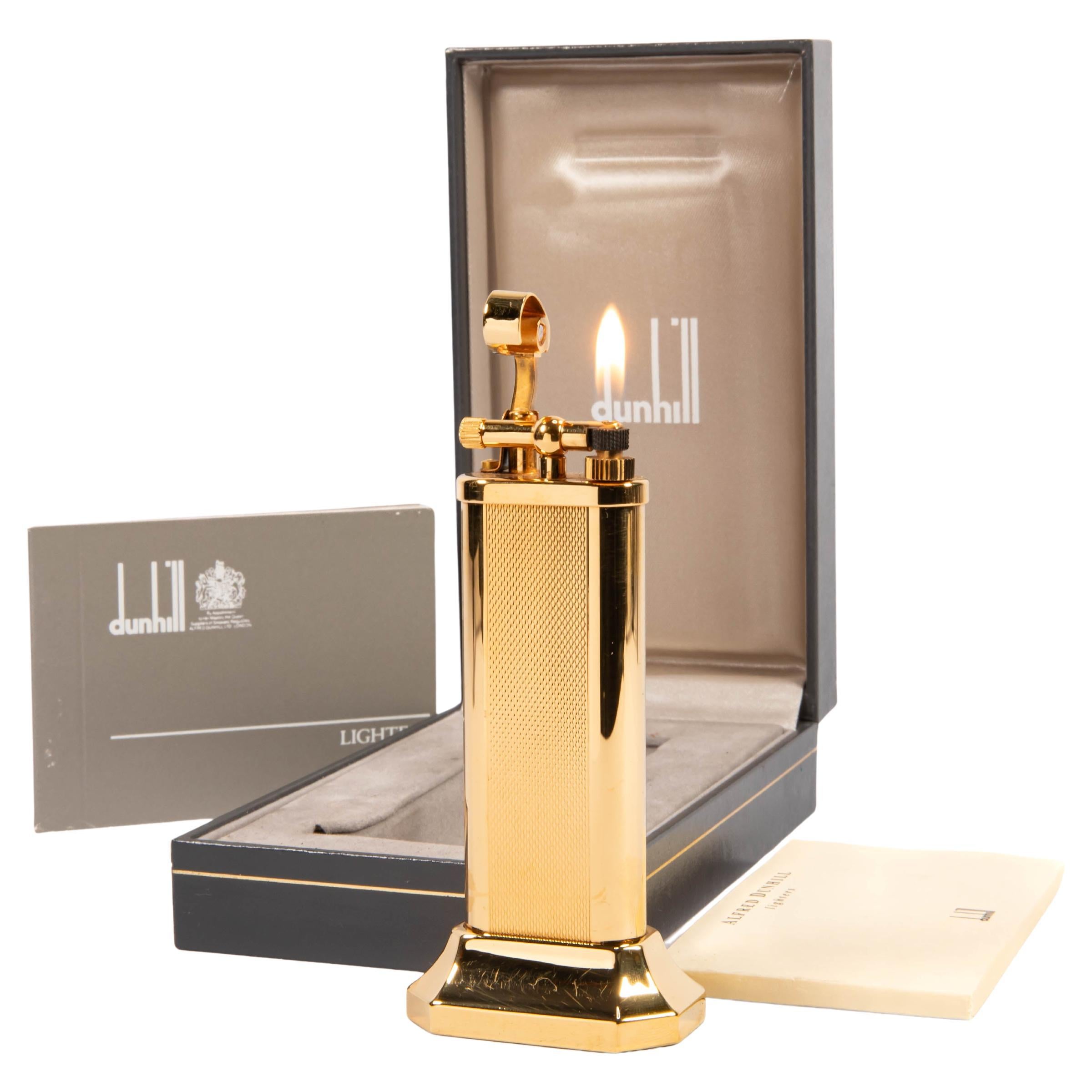 Vintage Gold Plated DUNHILL Unique Table Lighter in Box 1990s For Sale