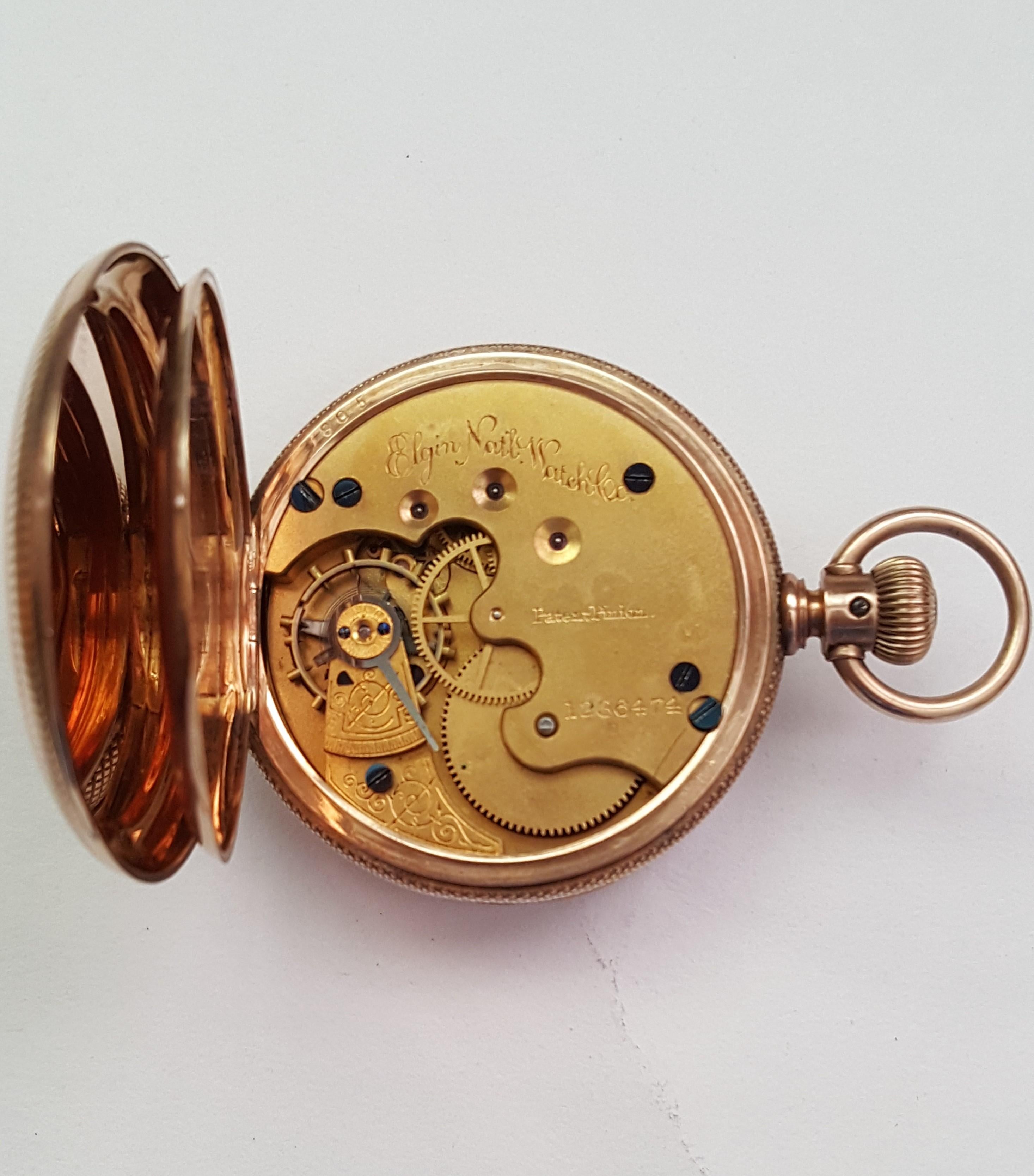 Vintage Gold-Plated Elgin Pocket Watch, Year 1883, Working, 11 Jewel In Good Condition In San Diego, CA