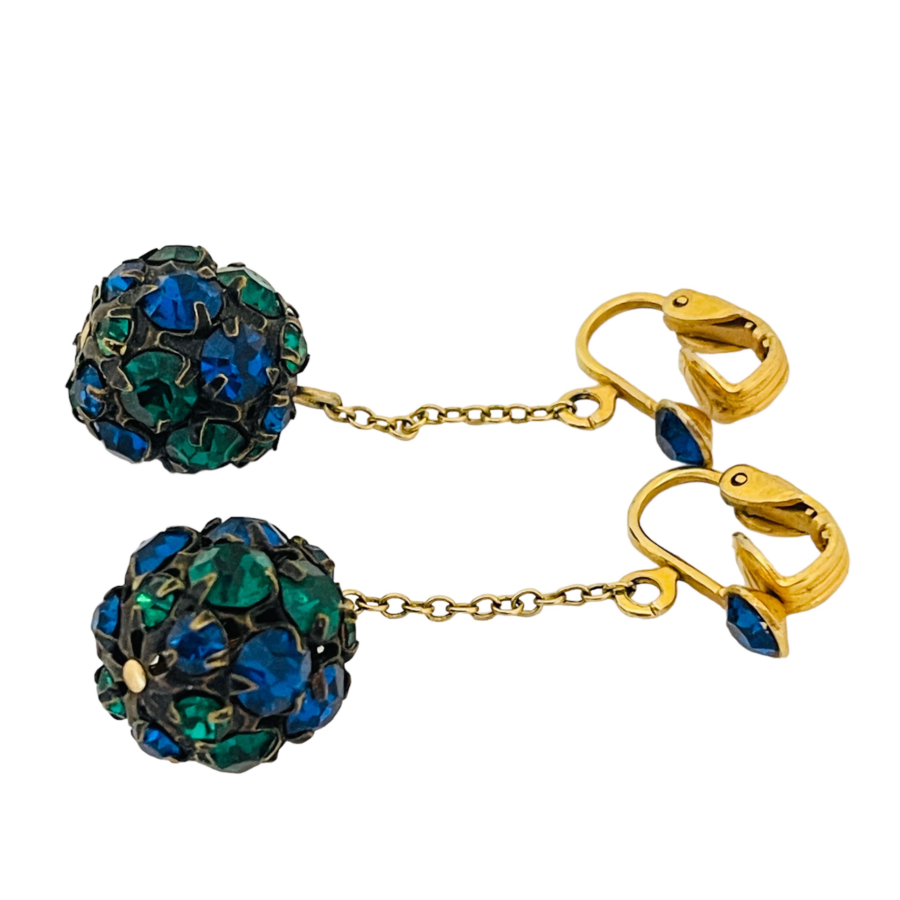 Vintage vergoldet Smaragd Saphir Strass Clip auf Designer-Ohrringe im Zustand „Gut“ im Angebot in Palos Hills, IL