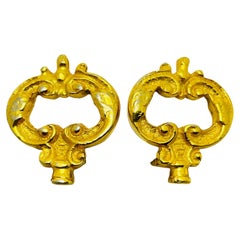 Boucles d'oreilles à clip vintage en plaqué or etruscan designer