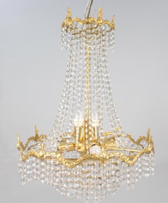 Vintage Gold-Plated Framed Crystal Chandelier