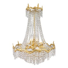 Vintage Gold-Plated Framed Crystal Chandelier
