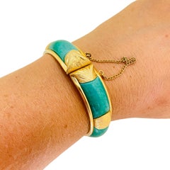 Bracelet bangle vintage en jade et verre plaqué or