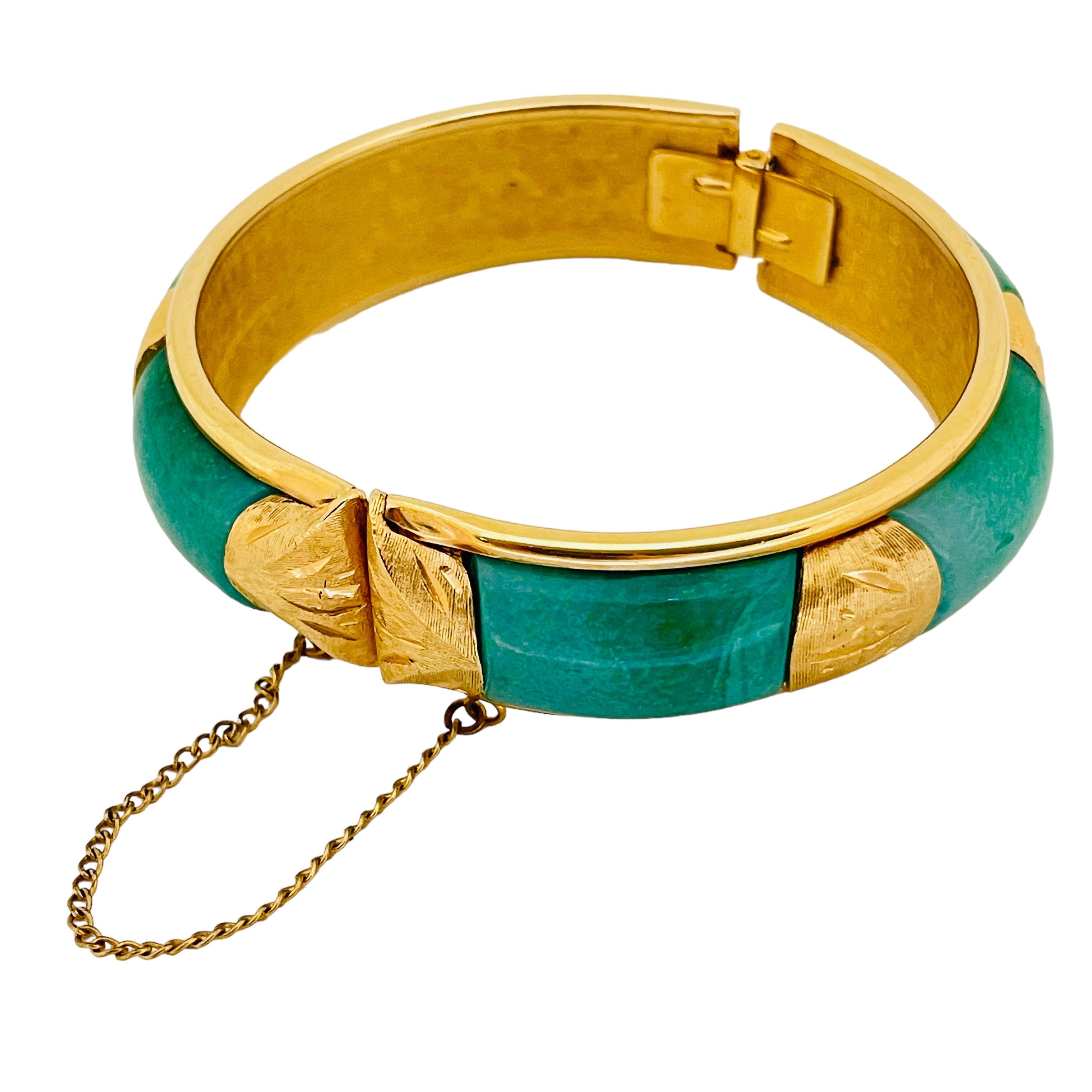 Vintage vergoldetes Glas Jade Designer Armreif Armband für Damen oder Herren im Angebot