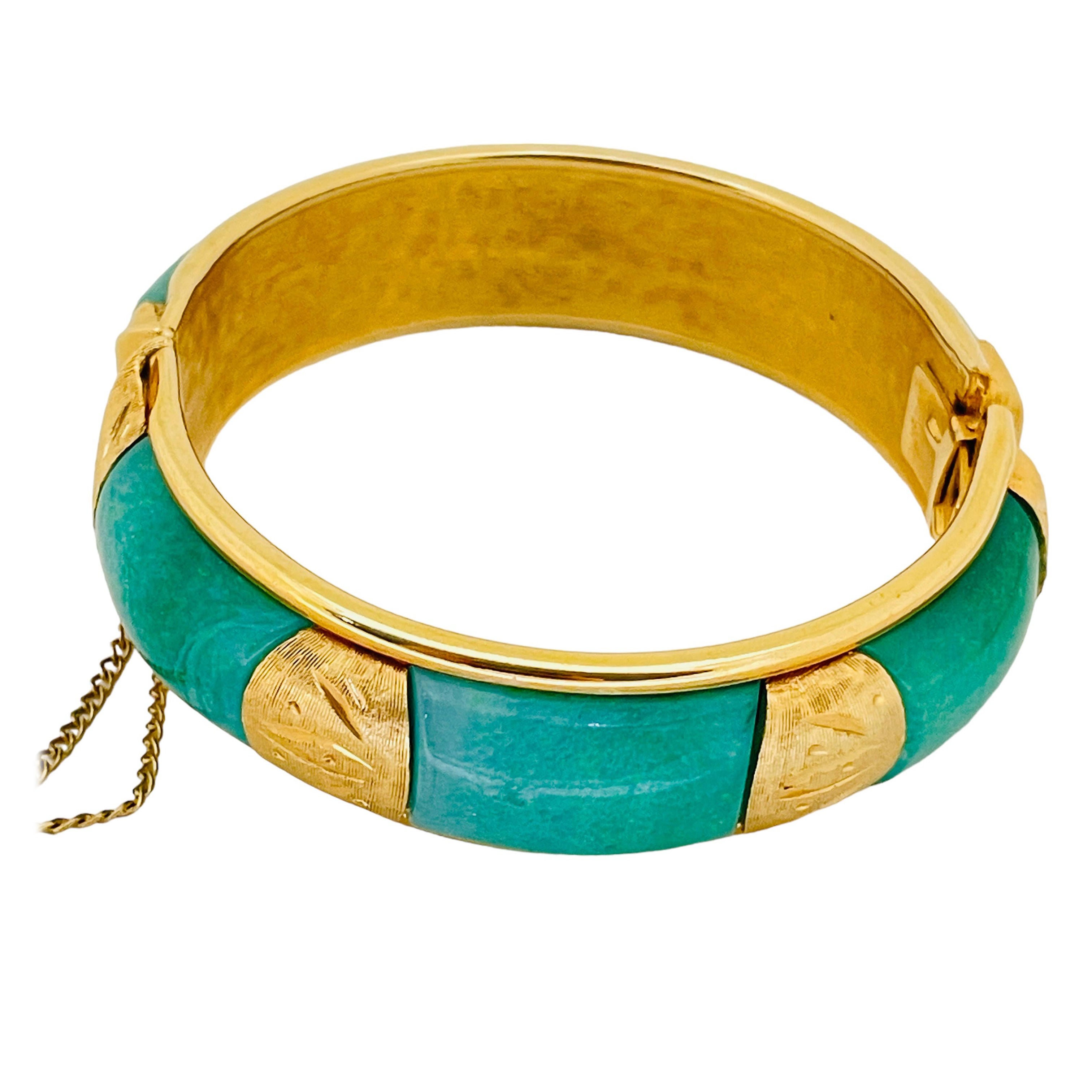 Vintage vergoldetes Glas Jade Designer Armreif Armband im Angebot