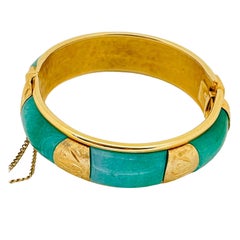 Vintage gold plated glass jade designer bangle bracelet