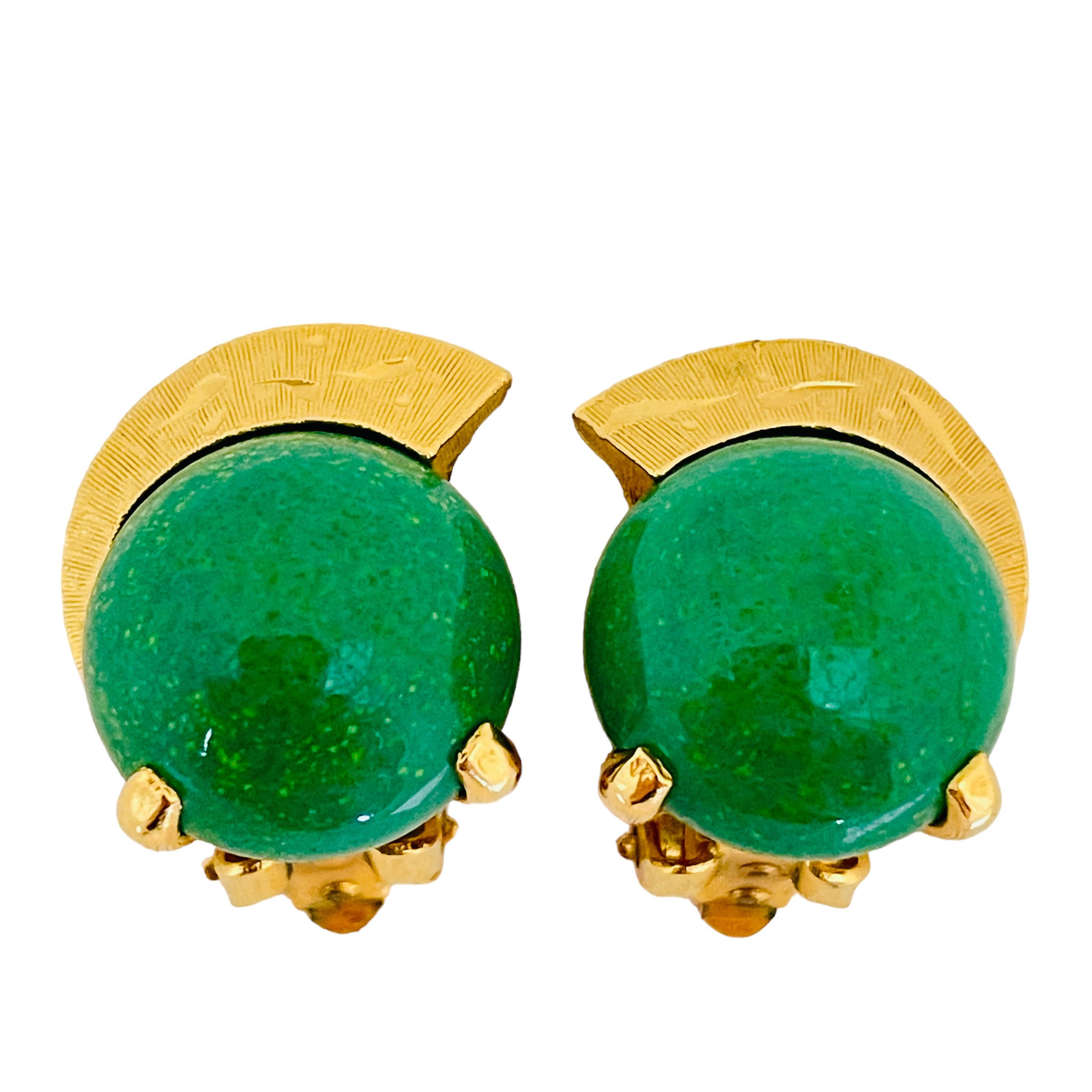 Orecchini a clip di design in vetro e giada placcati oro vintage