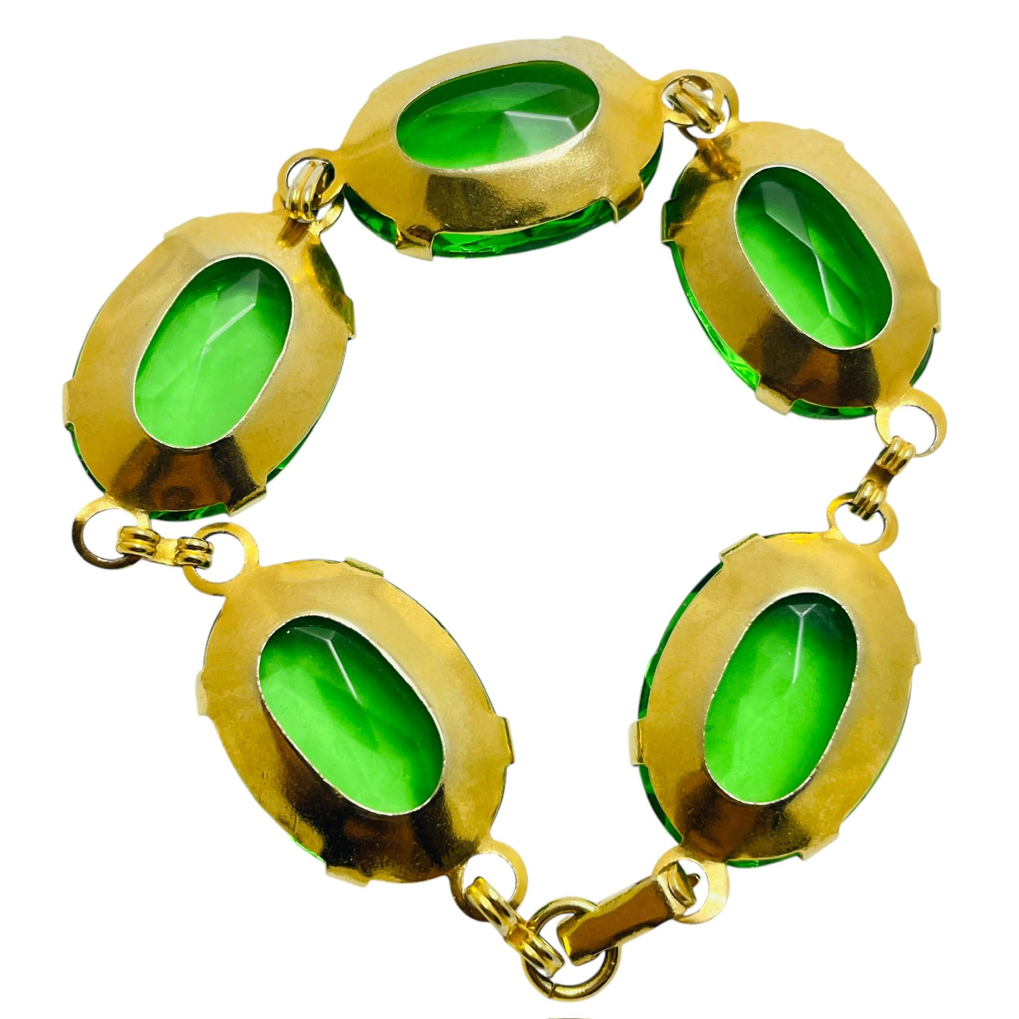 Pulsera de eslabones de diseño vintage de cristal verde chapado en oro en Bueno estado para la venta en Palos Hills, IL