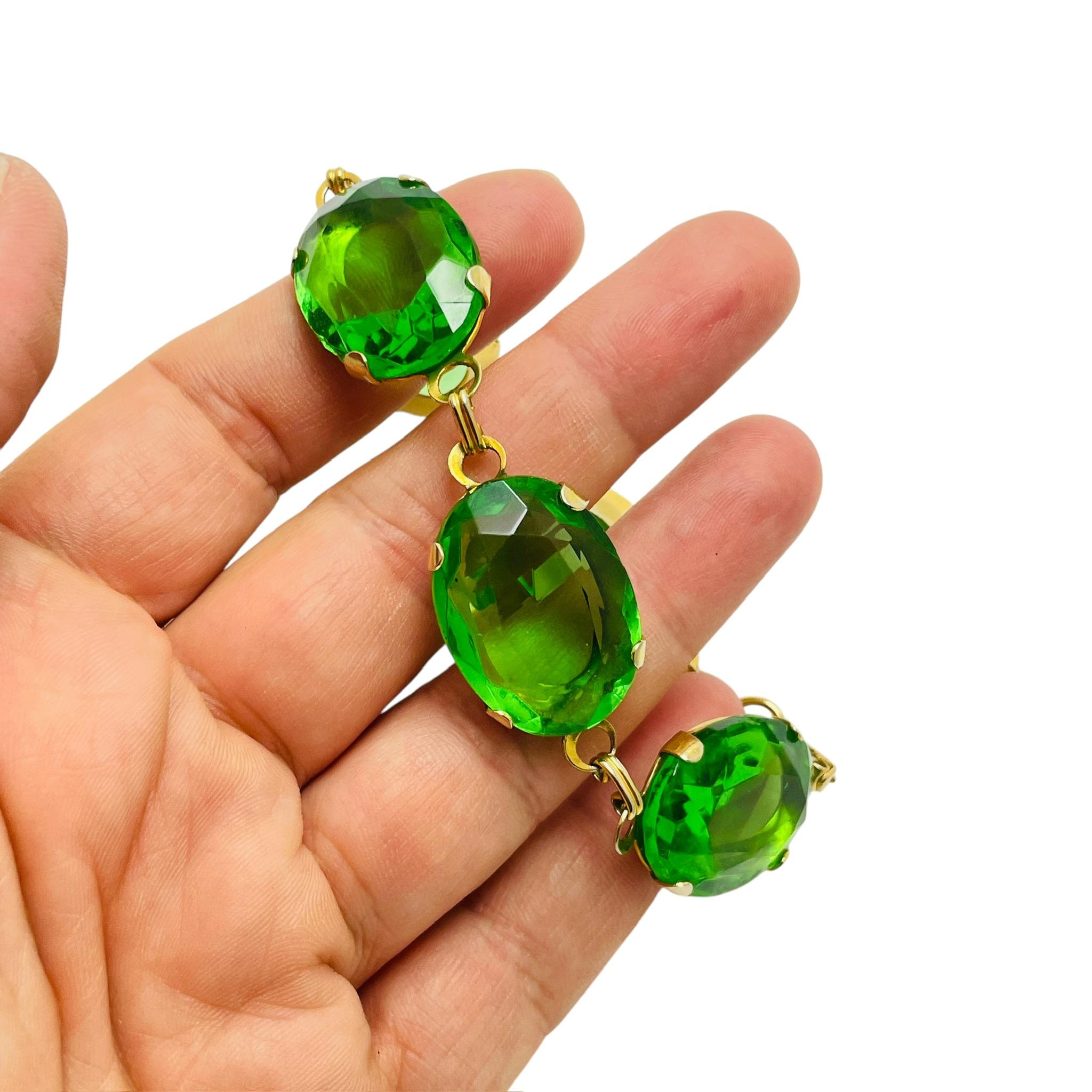 De las mujeres Pulsera de eslabones de diseño vintage de cristal verde chapado en oro en venta