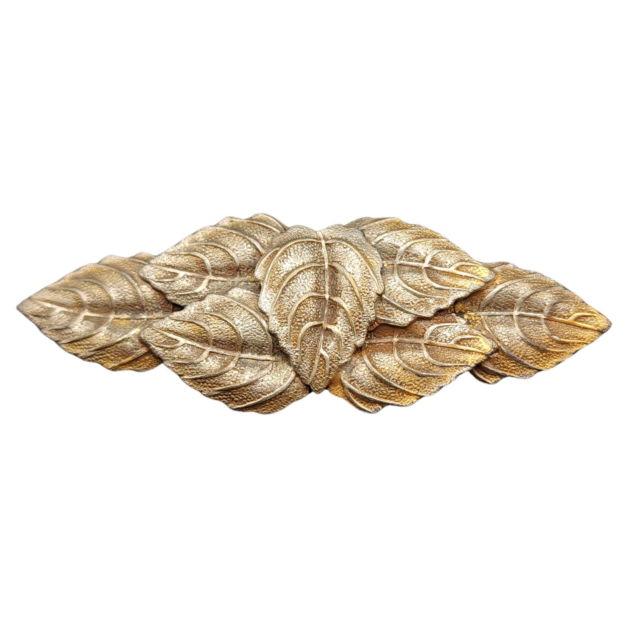 Vintage Gold-Plated Leaf Cluster Brooch - Elegant 7 Leaf Design, 20th Century