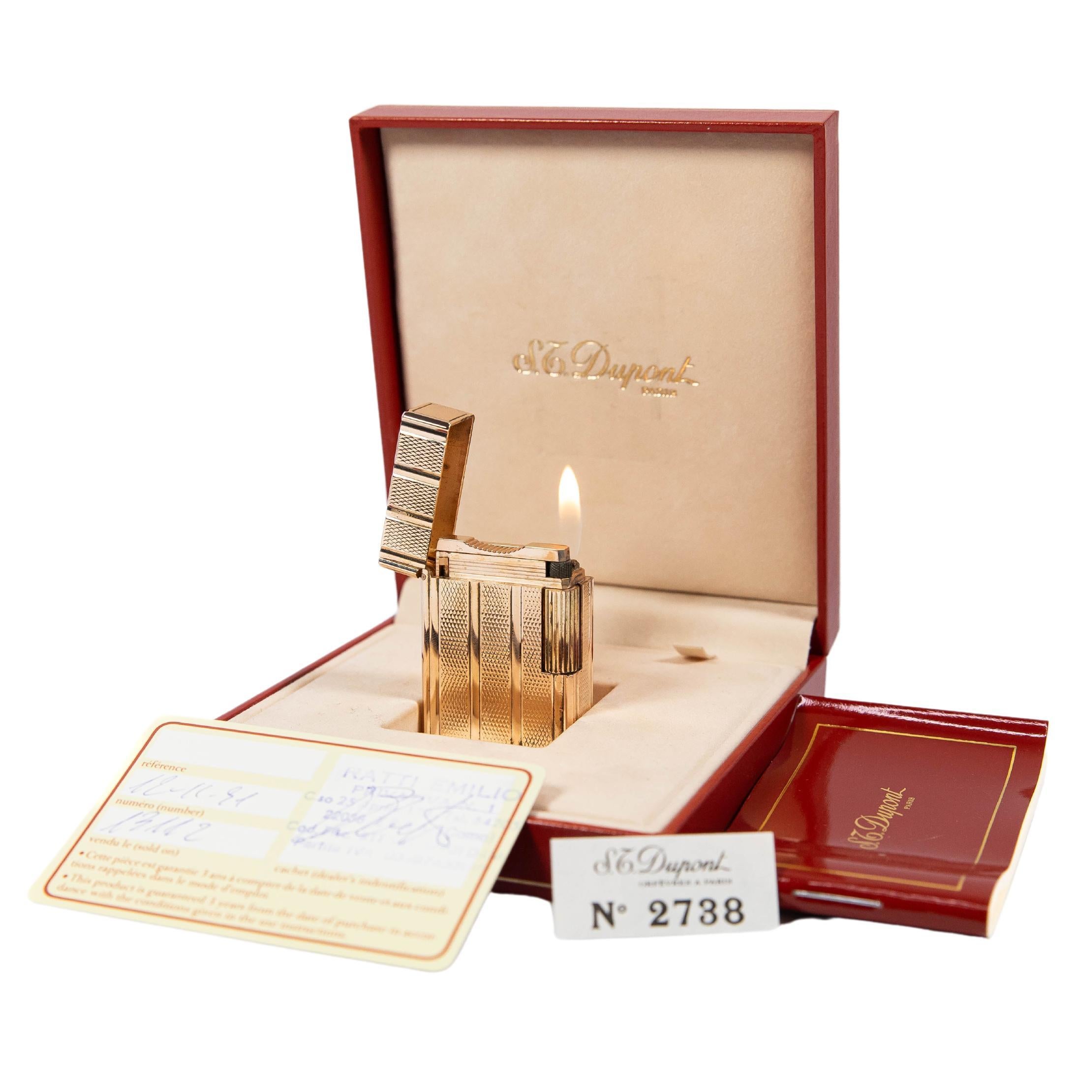 Vintage Gold Plated Ligne 1 BR ST Dupont Lighter from 1991 Complete Box & Papers