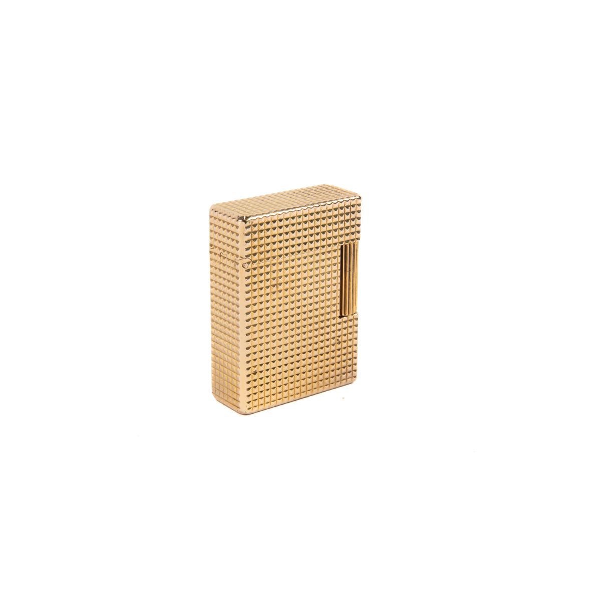 Vintage Gold Plated Ligne 1 ST Dupont Lighter small diamond cut 1970s 1