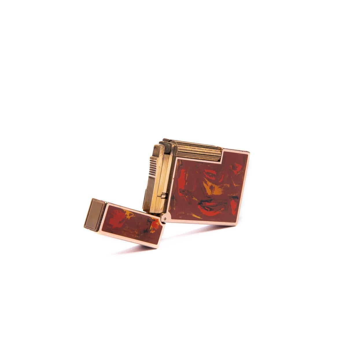 Vintage Gold Plated Ligne 2 ST Dupont Lighter ABSTRACT ART 1990S 1