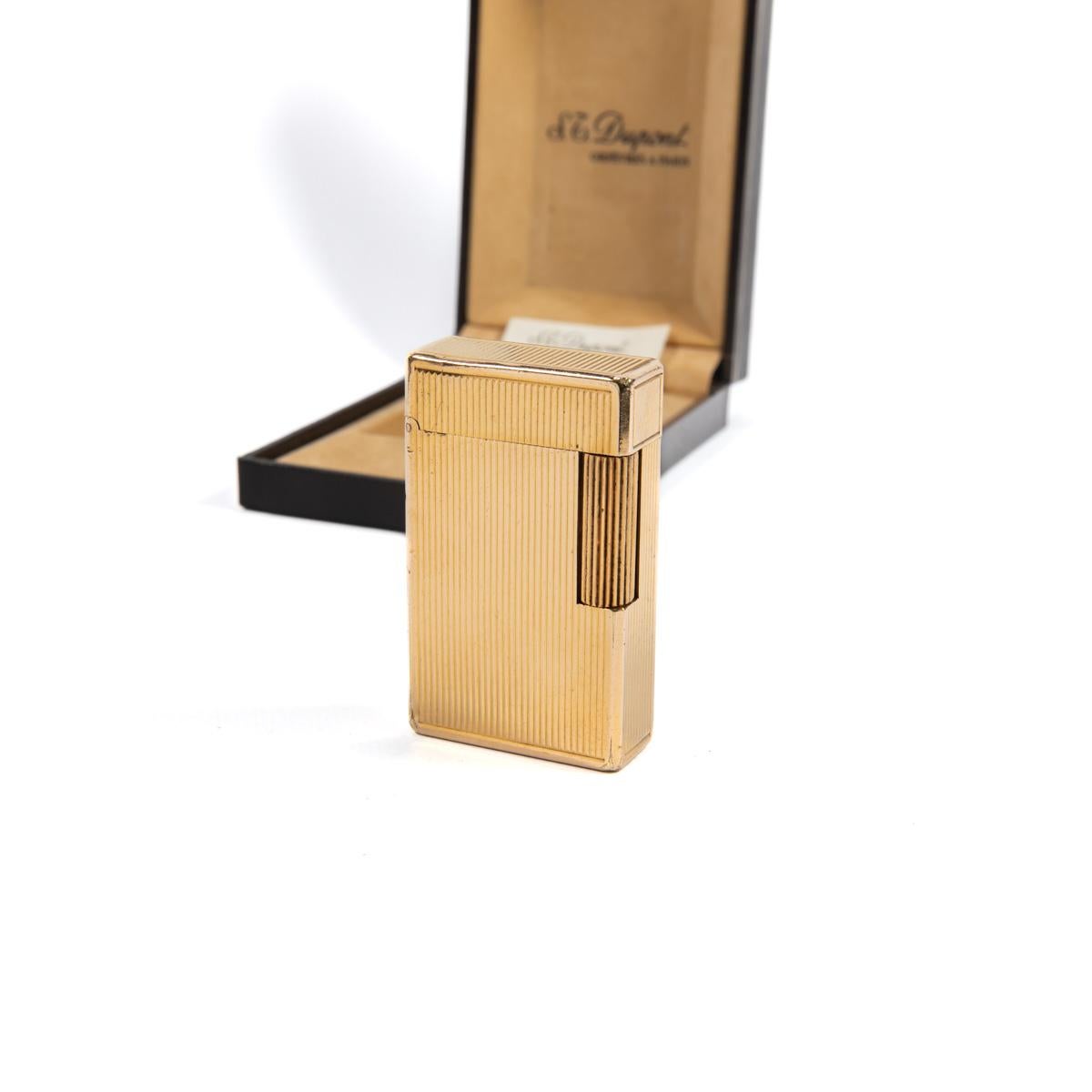 Vintage Gold Plated Linge 1 BS ST Dupont Lighter 1970s In Box In Good Condition In DELFT, NL