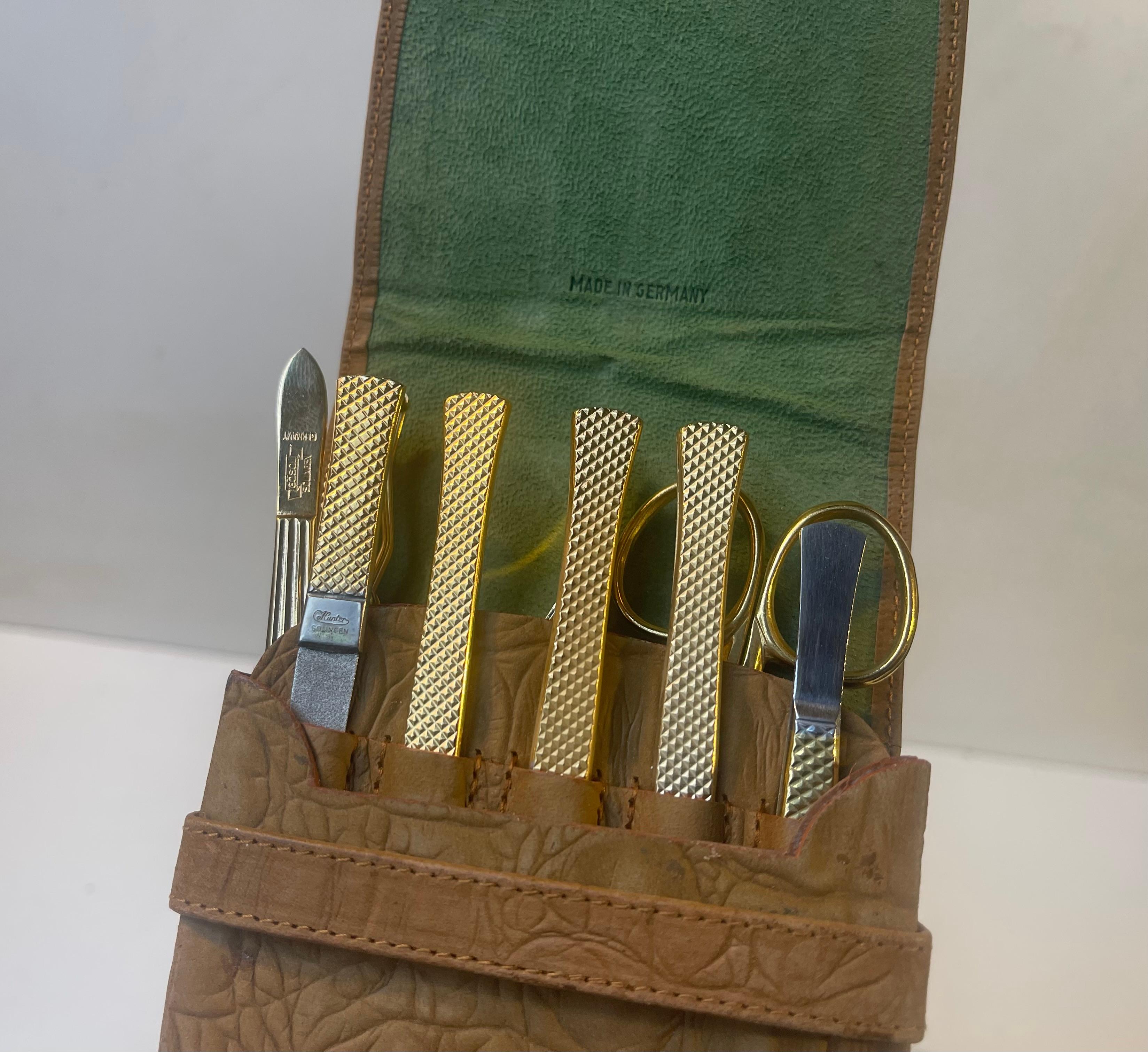 Mid-Century Modern Vintage Gold Plated Manicure Set by Gosol Sollingen, Germany 1970s For Sale