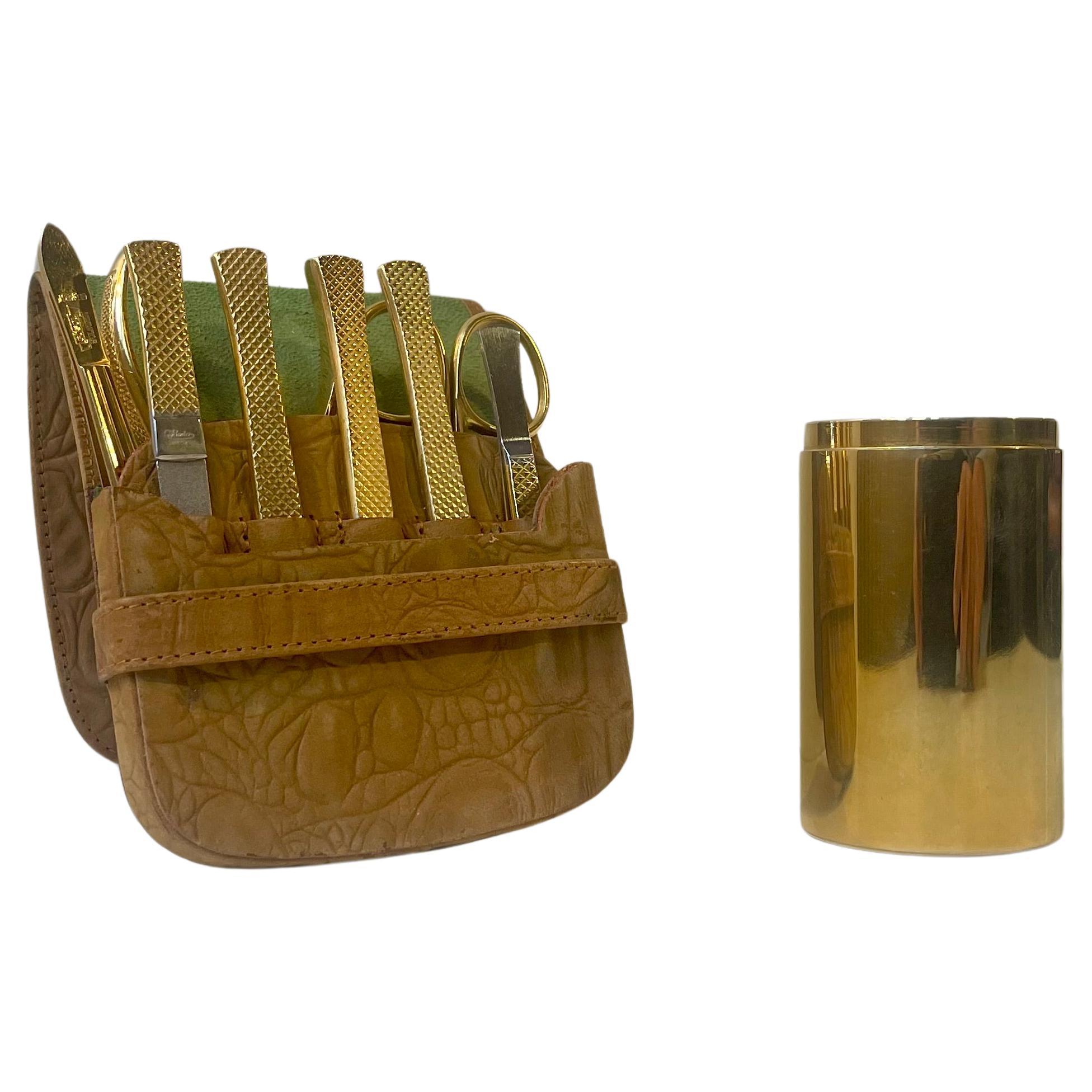 Vintage Gold Plated Manicure Set by Gosol Sollingen, Germany 1970s