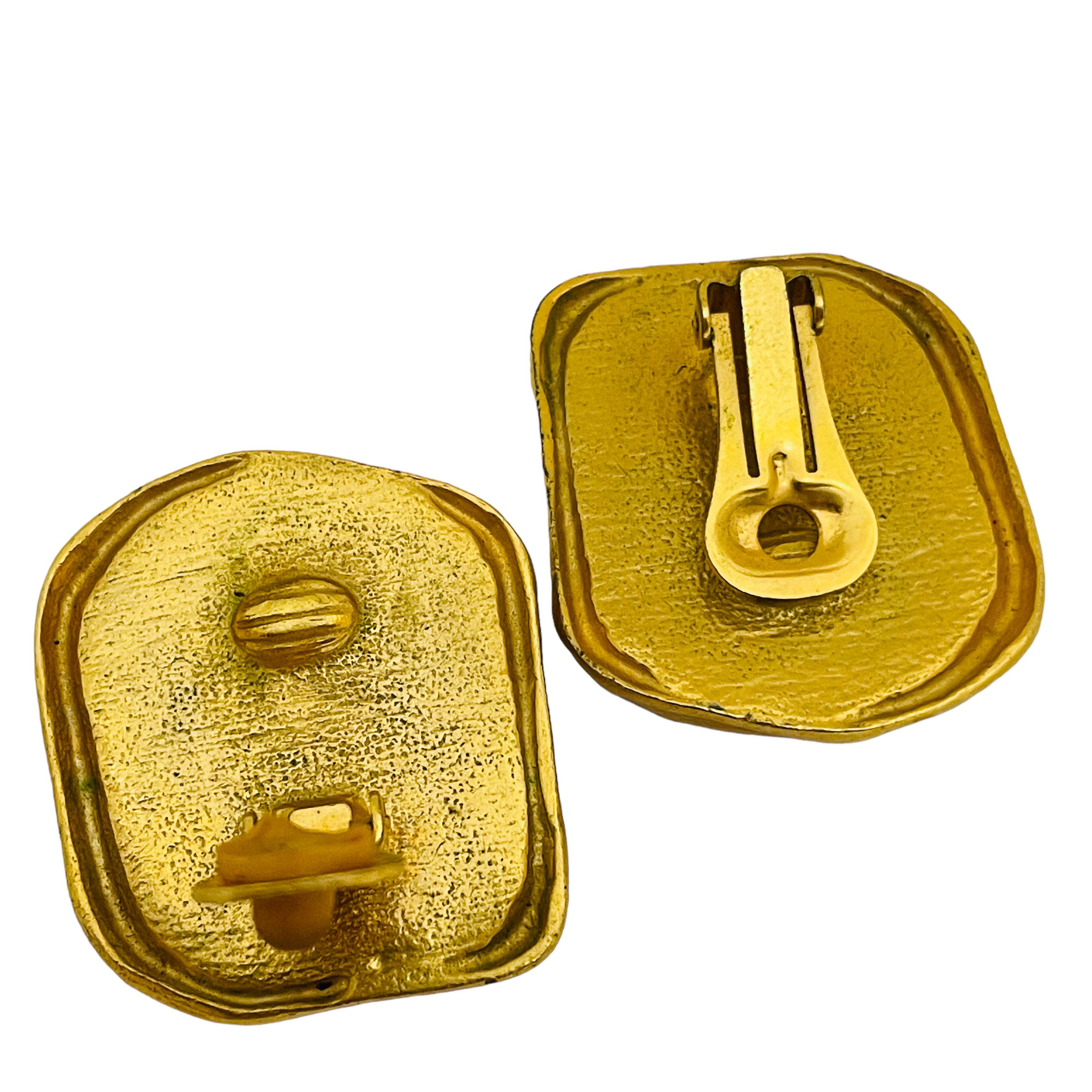 Vintage vergoldet massiv Glas Designer Landebahn Clip auf Ohrringe im Zustand „Gut“ im Angebot in Palos Hills, IL