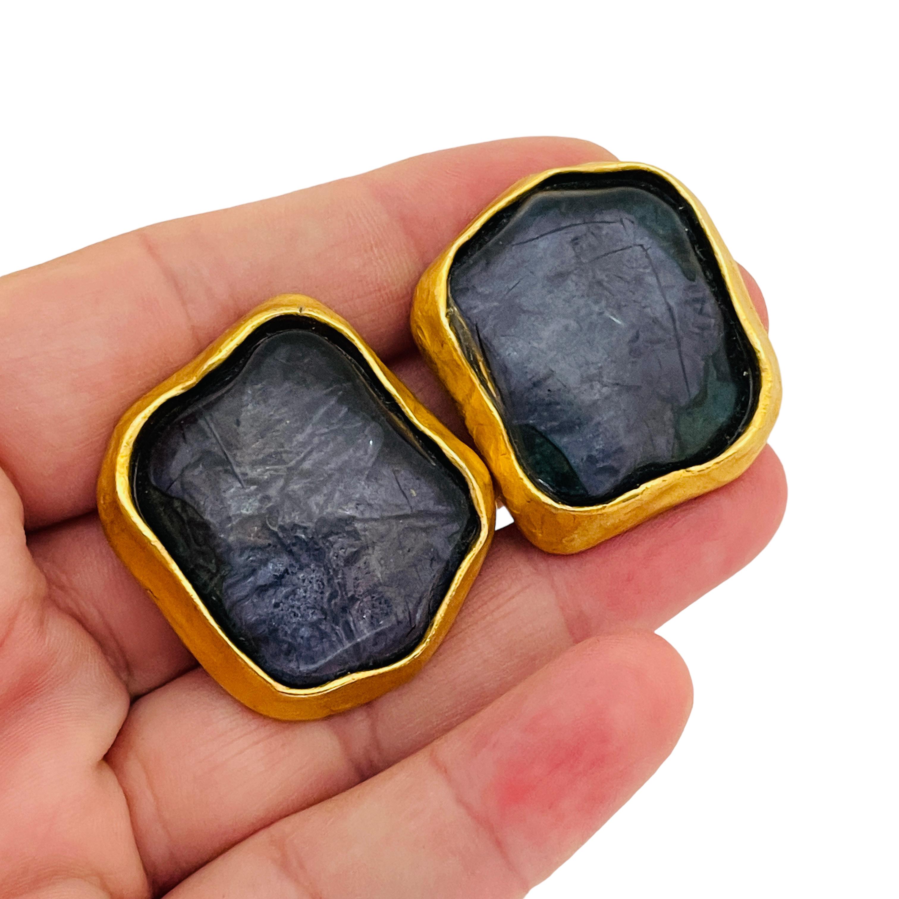 Vintage vergoldet massiv Glas Designer Landebahn Clip auf Ohrringe für Damen oder Herren im Angebot