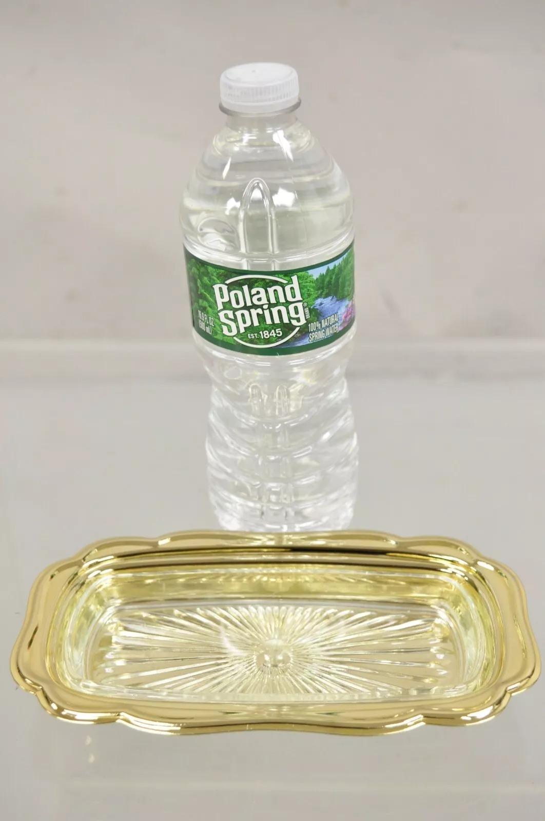 Antiguo Plato de Mantequilla de la Regencia de Hollywood de Metal Dorado con Forro de Cristal Desconocido en venta