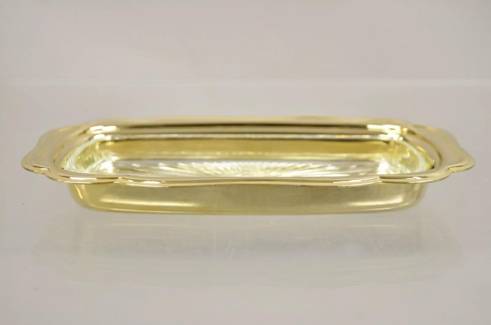 Antiguo Plato de Mantequilla de la Regencia de Hollywood de Metal Dorado con Forro de Cristal en venta 1