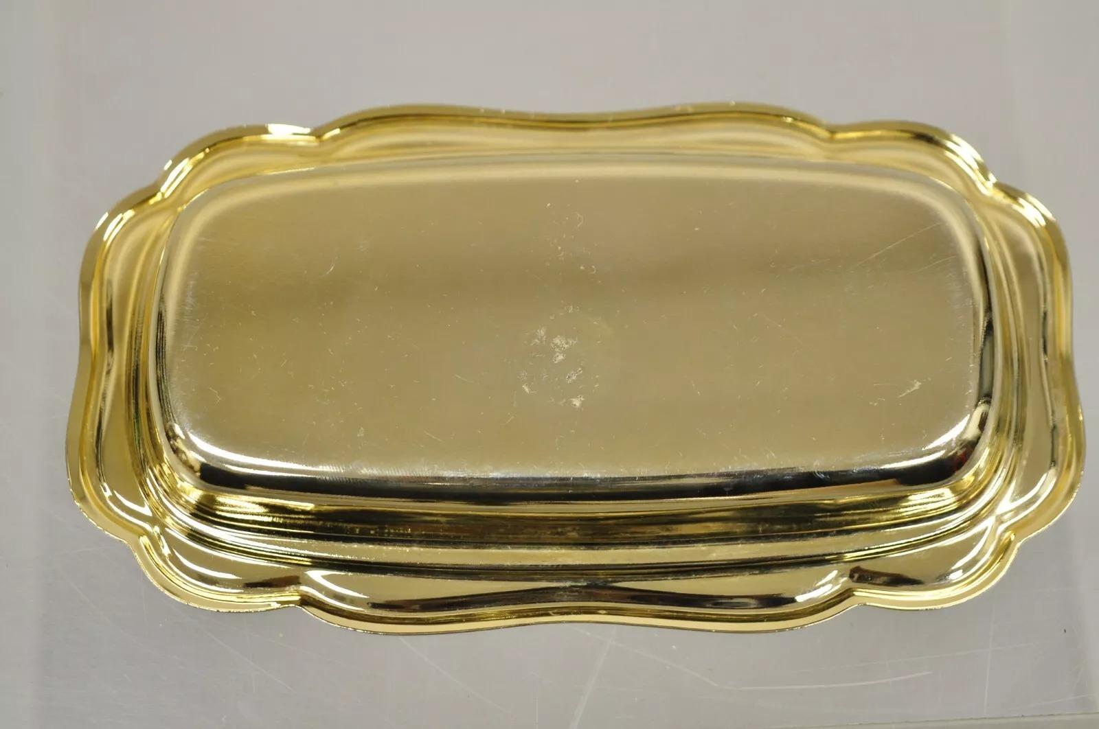 Antiguo Plato de Mantequilla de la Regencia de Hollywood de Metal Dorado con Forro de Cristal en venta 2