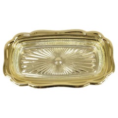 Vintage Gold Plated Metal Hollywood Regency Butter Dish With Glass Liner