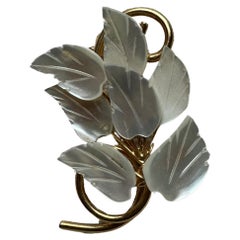Vintage Gold Plated Mother of Pearl 7 Leaf Brooch Pin
