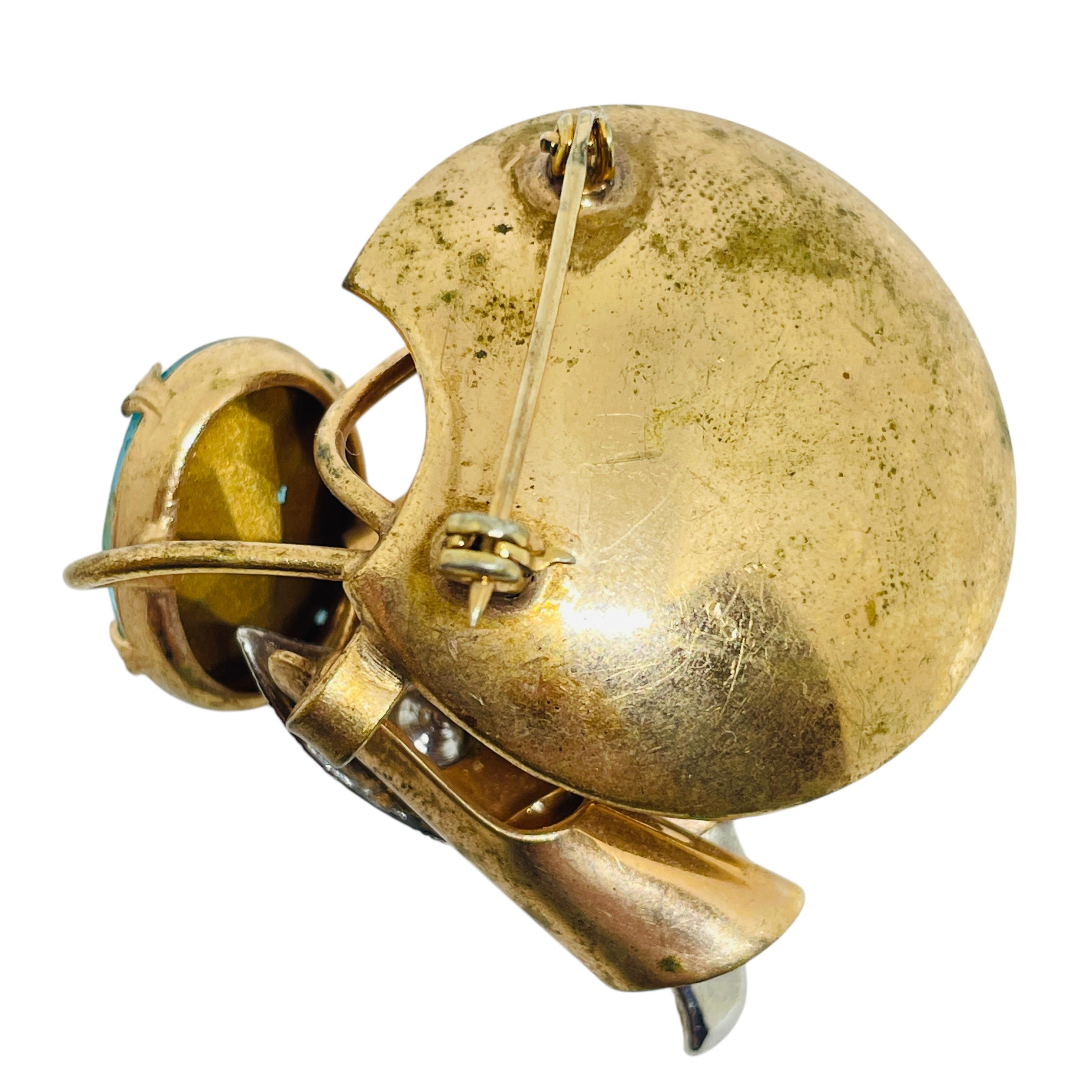 Vintage vergoldet rosa blau Glastöne einzigartige Brosche Pin Damen im Angebot