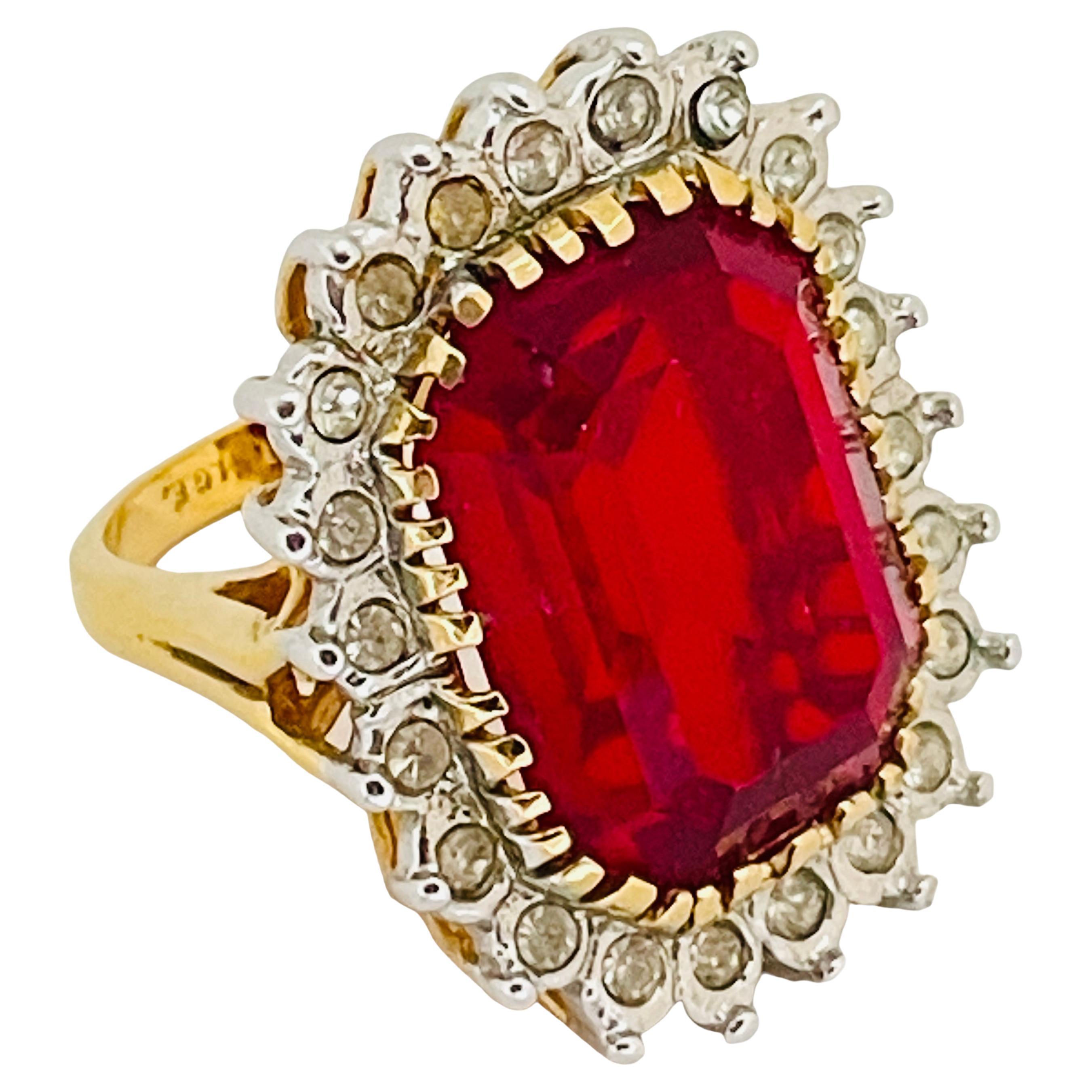 Vintage gold plated red glass cocktail ring For Sale at 1stDibs