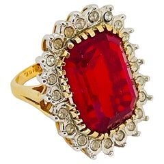 Vintage gold plated red glass cocktail ring