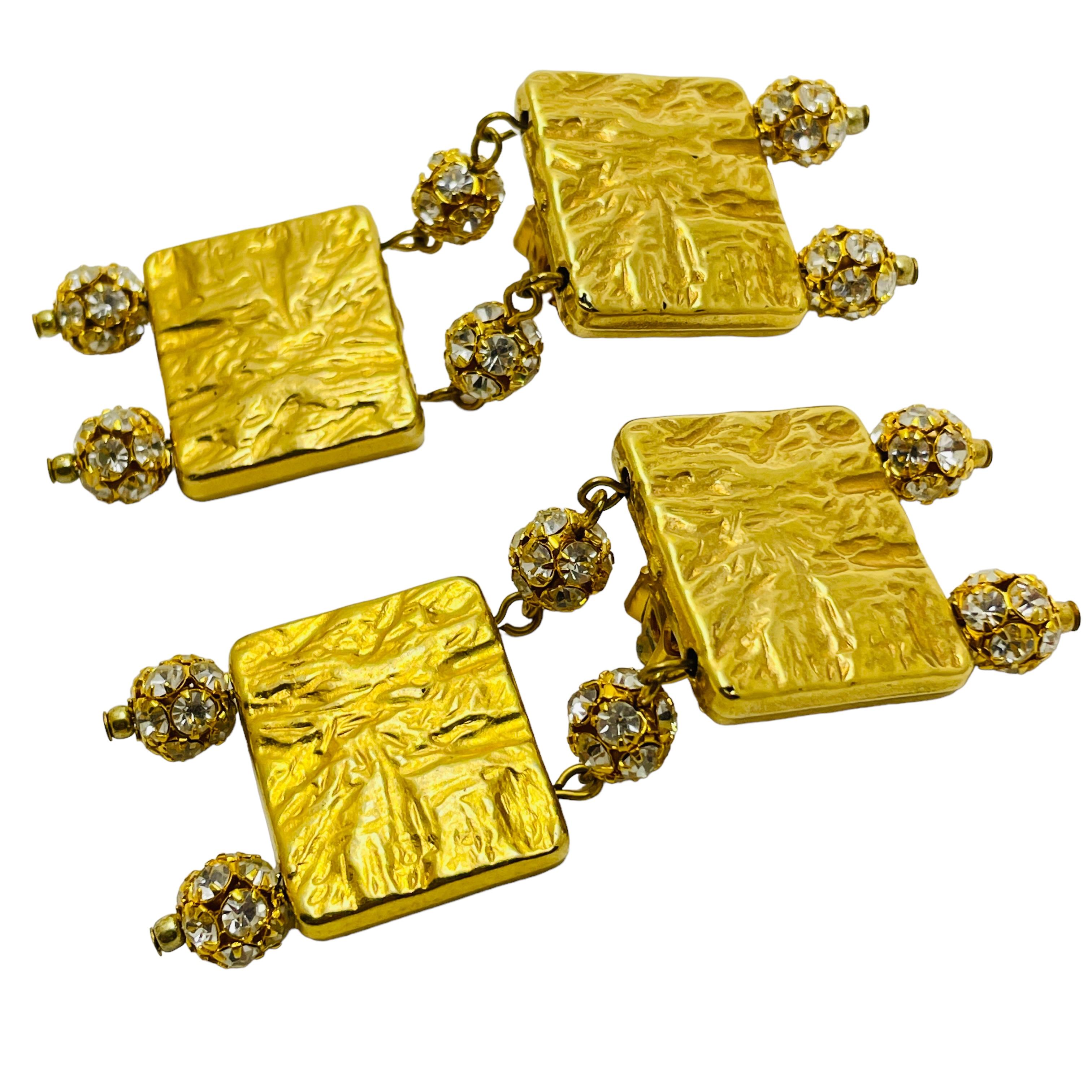 Women's or Men's Vintage gold plated rhinestone designer runway clip on earrings For Sale