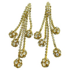 Designer-Ohrclips mit vergoldeten Strass-Anhängern im Vintage-Stil