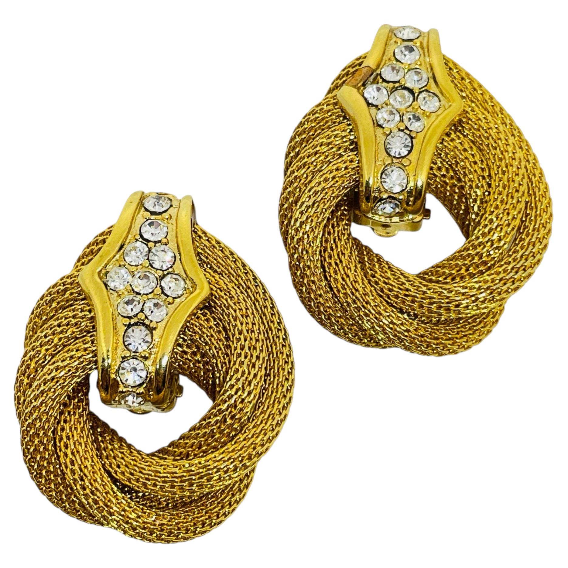 Pendientes de clip de diseño vintage con forma de aldaba, chapados en oro y con pedrería