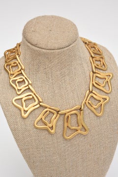 Vintage Gold Plated Sculptural Collar Necklace With Cuff Bracelet Set, 1990's