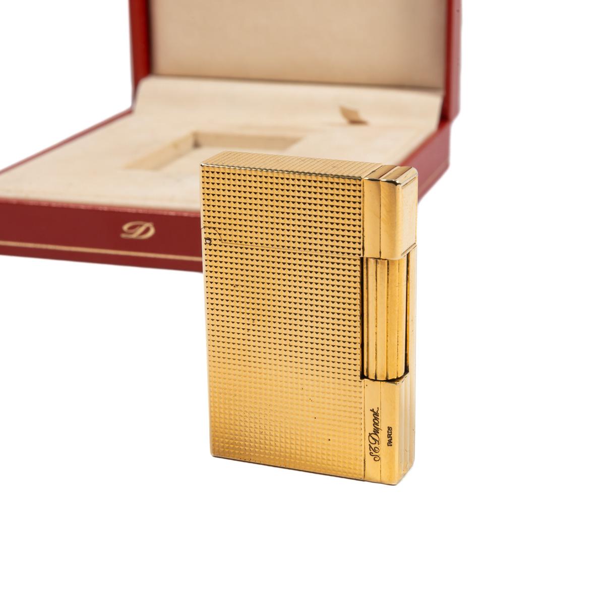 Vintage Gold Plated ST Dupont Gatsby Lighter 1990s In Box In Good Condition In DELFT, NL