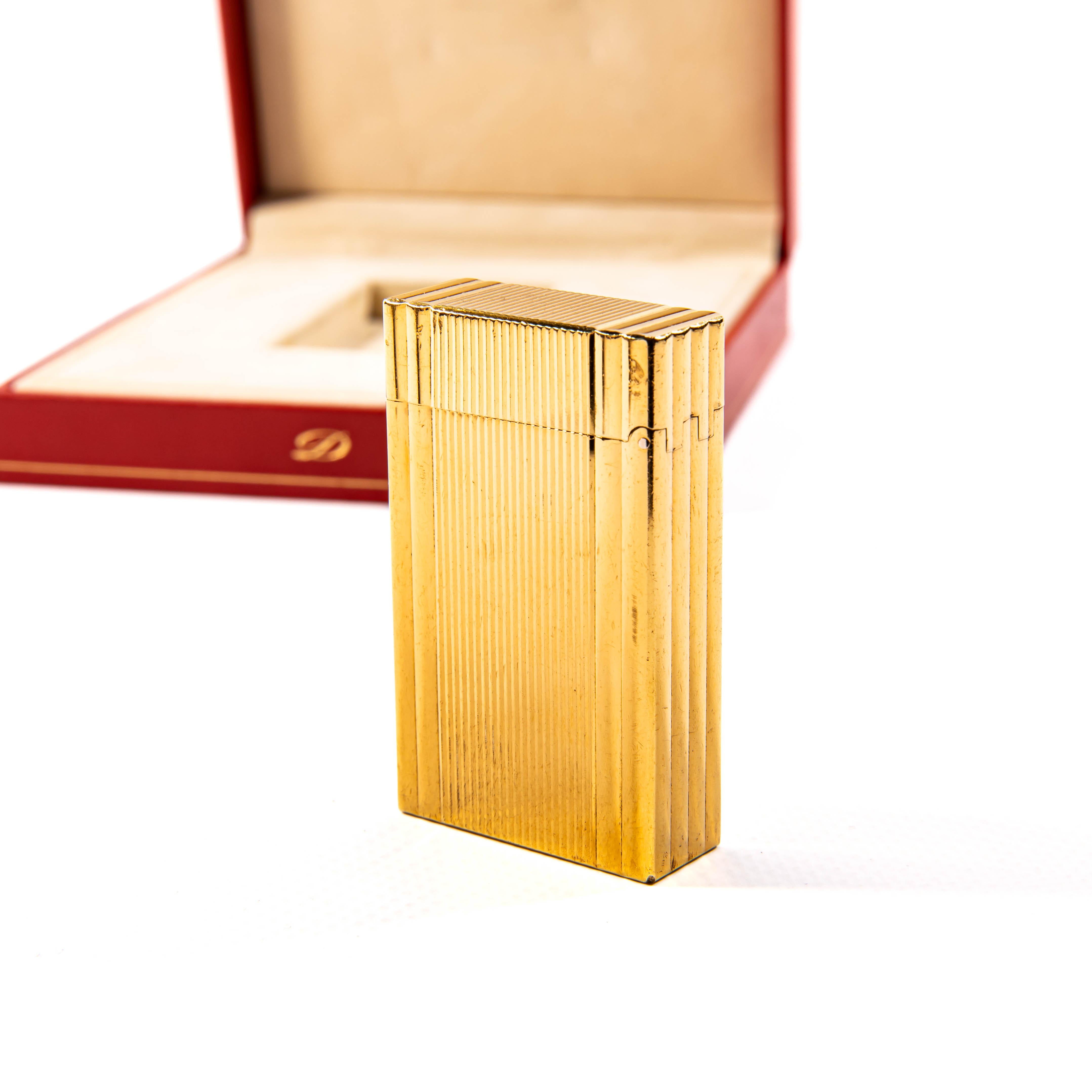 Vintage Gold Plated S.T. DUPONT Ligne 1 BR Regular Lighter in Box 1980s For Sale 1