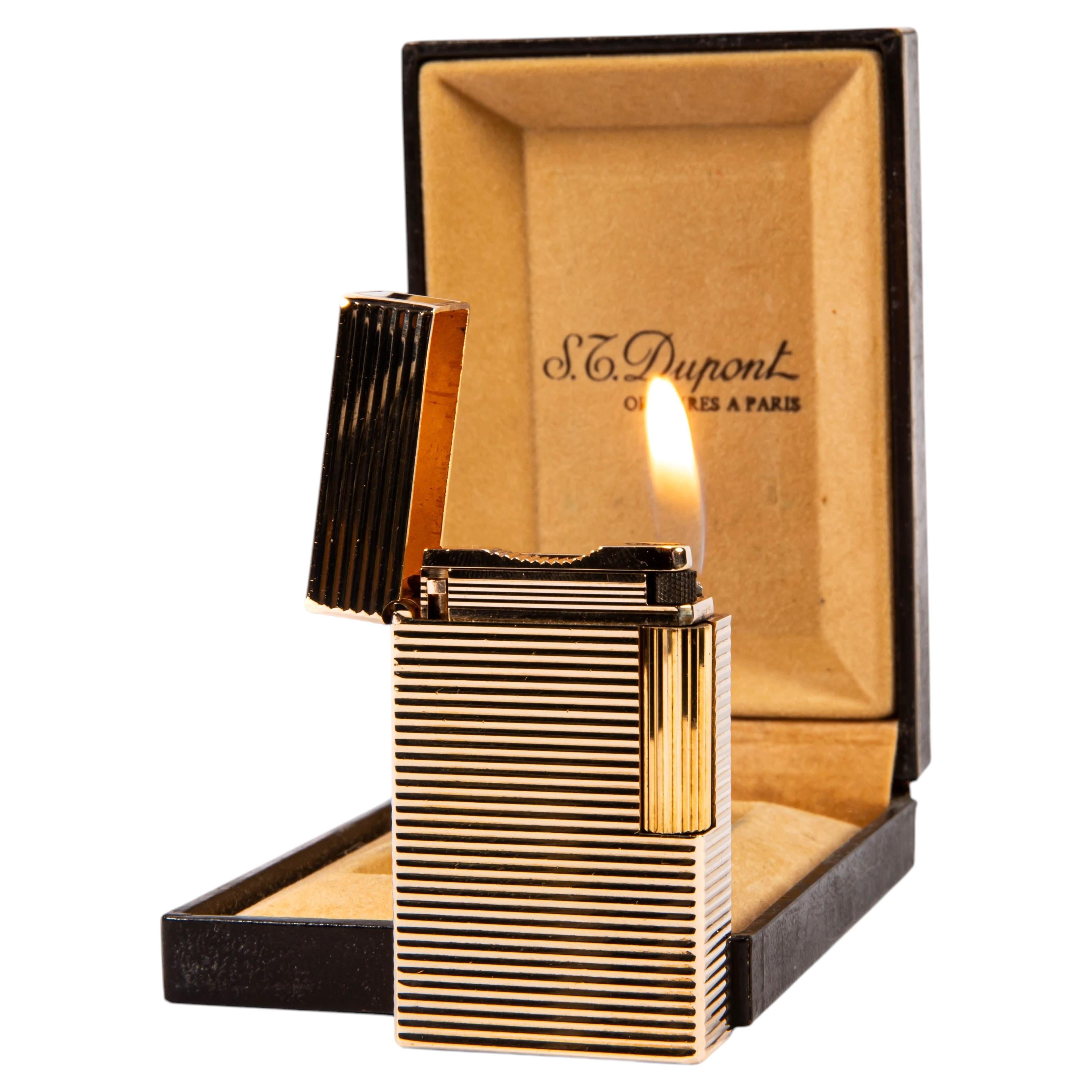 Vintage Gold Plated S.T. Dupont Ligne 1 BR Regular Lighter in Box 1980s