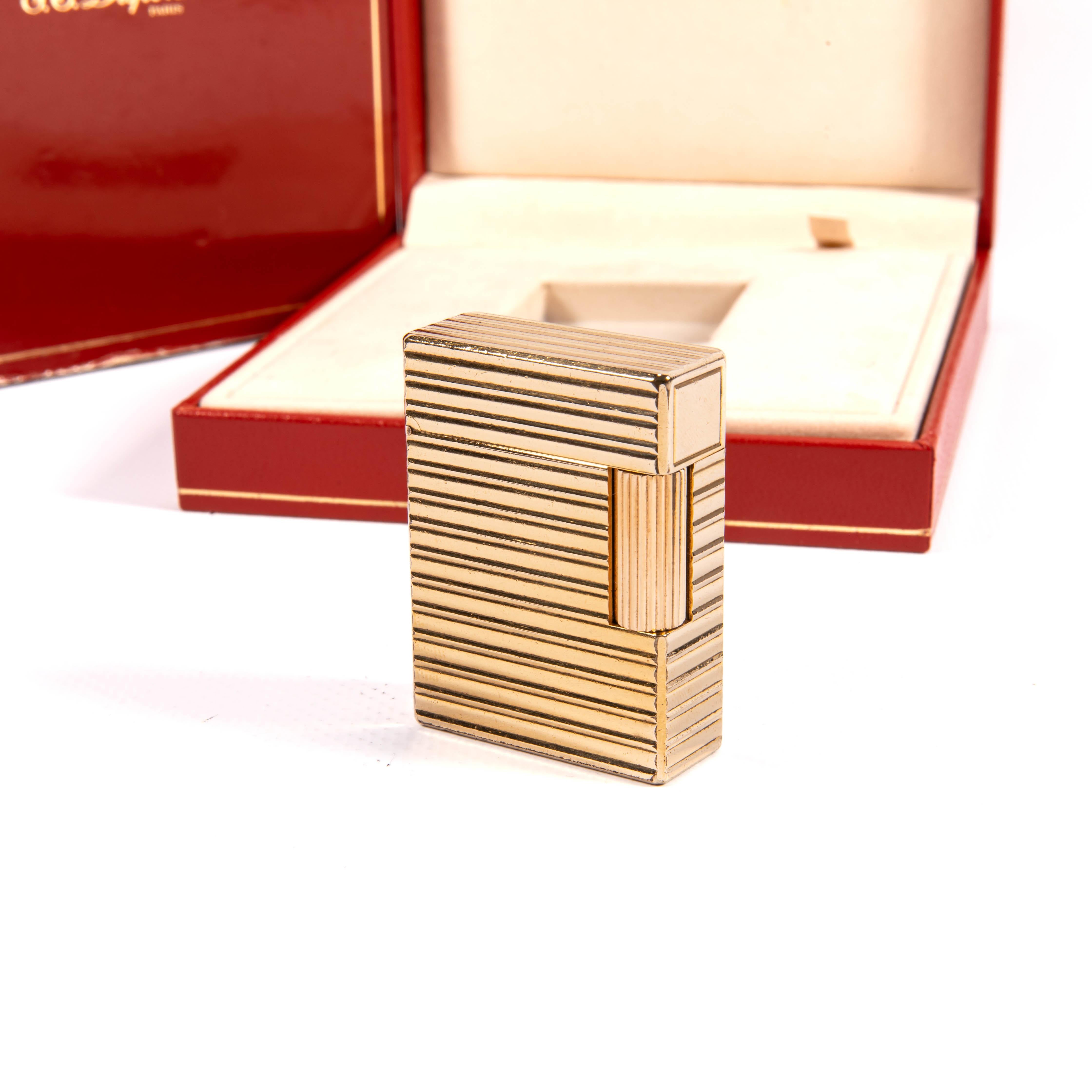 Women's or Men's Vintage Gold Plated S.T. Dupont Ligne 1 BR Small Lighter 1985 in Box