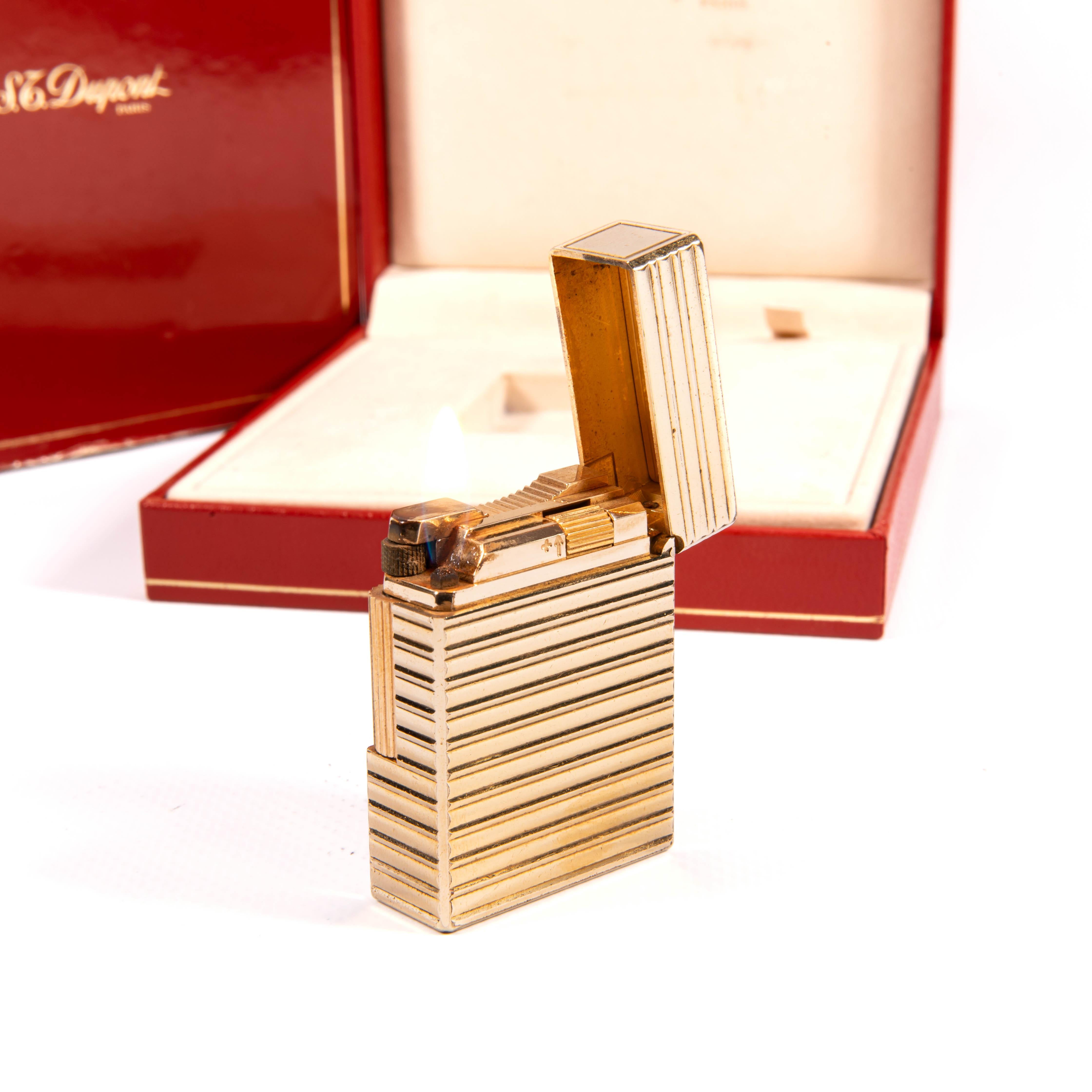 Vintage Gold Plated S.T. Dupont Ligne 1 BR Small Lighter 1985 in Box 5