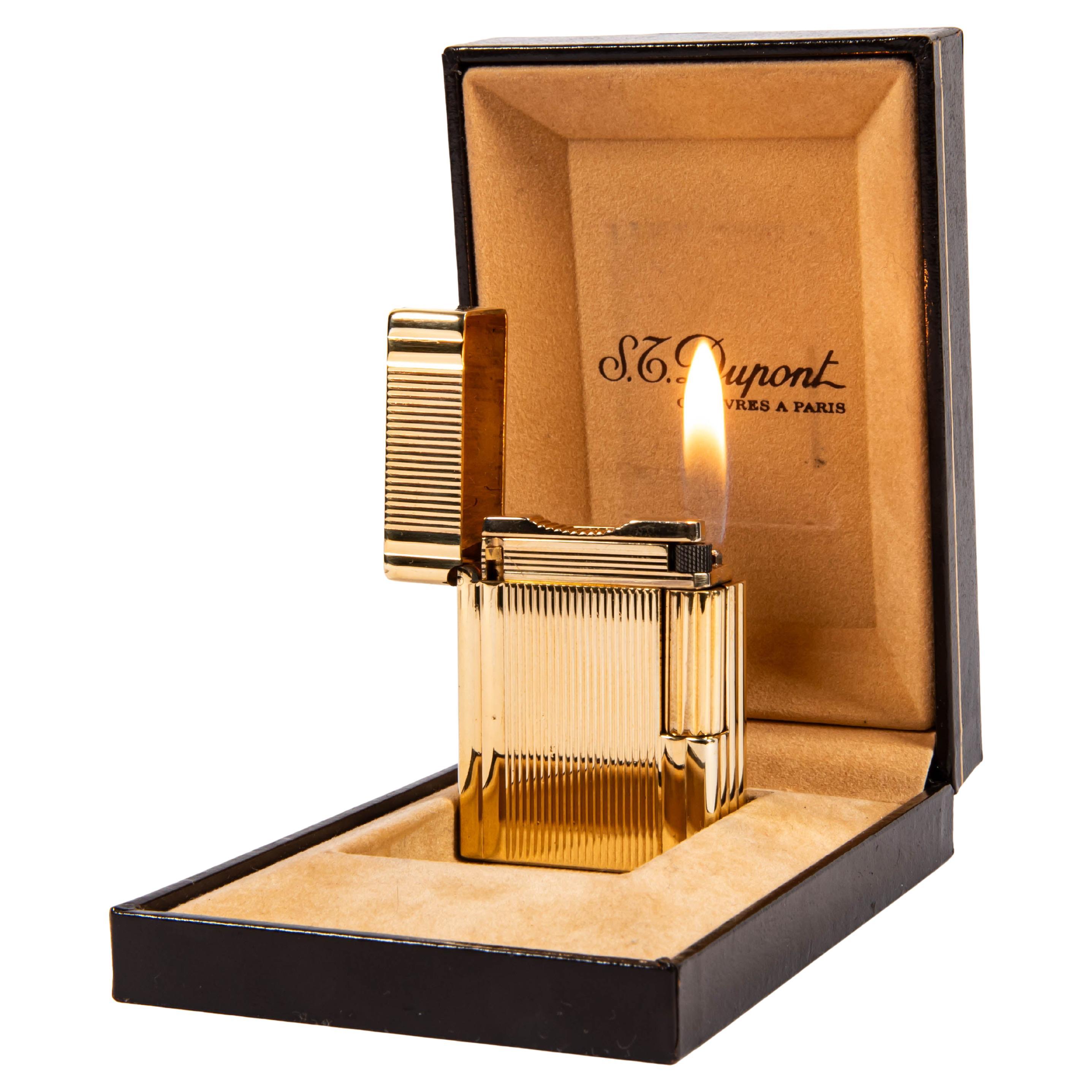 Vintage Gold Plated S.T. DUPONT Ligne 1 BR Small Lighter in Box 1980s