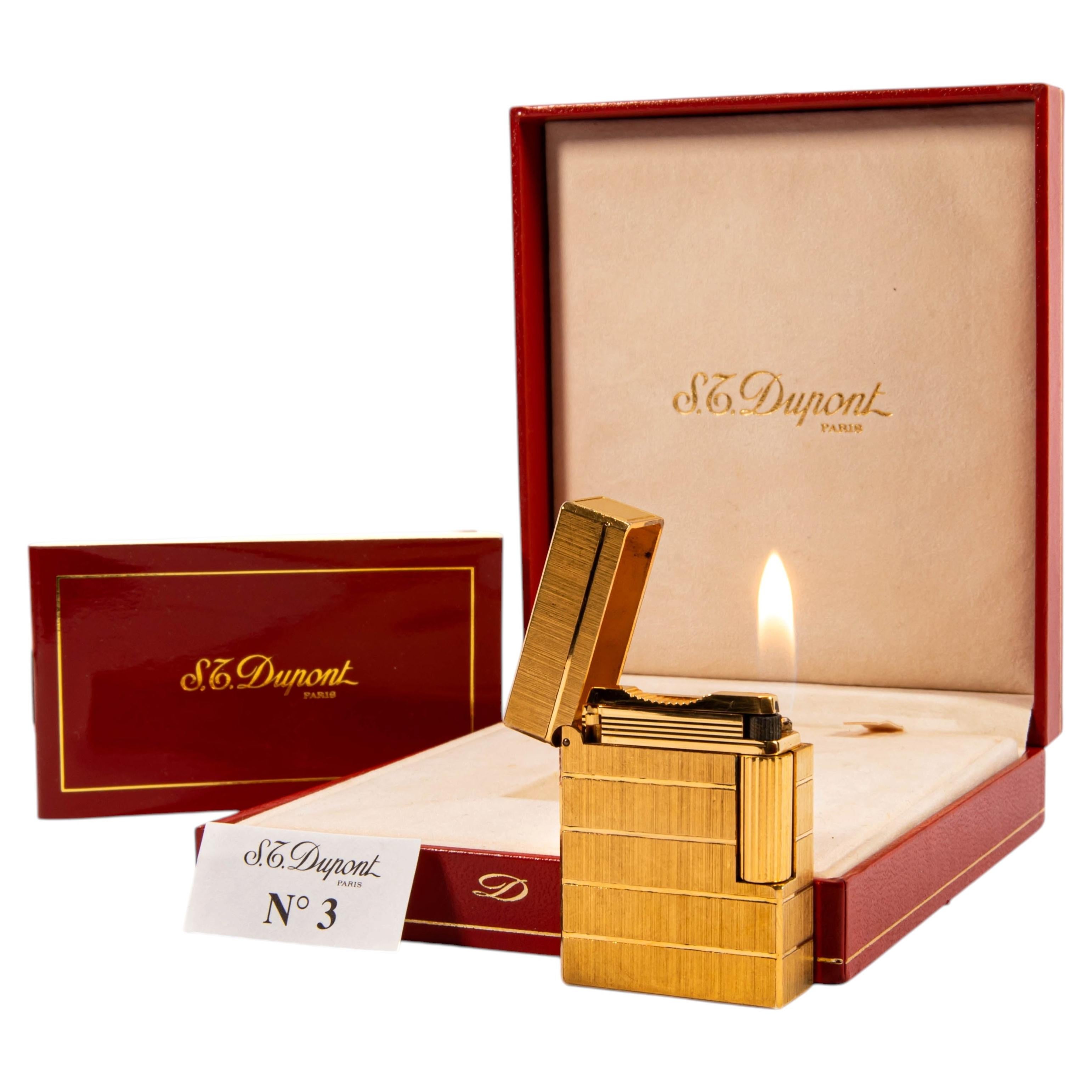 Vintage Gold Plated S.T. DUPONT Ligne 1 BR Small Lighter in Box 1990s For Sale