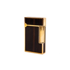 Vintage Gold Plated S.T. Dupont Ligne 2 Regular Lighter Ebony Wood 1990s