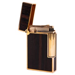 Vintage Gold Plated S.T. Dupont Ligne 2 Regular Lighter Ebony Wood 1990s