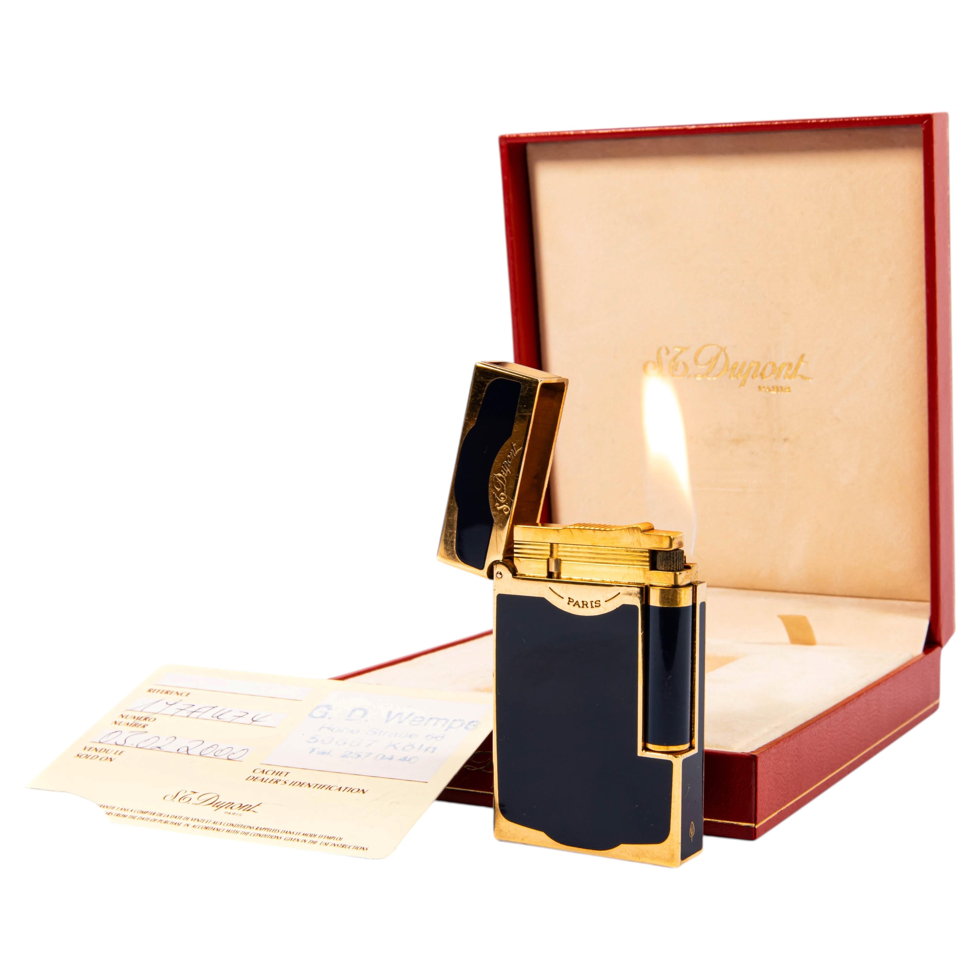 Vintage Gold Plated S.T. Dupont Ligne 2 Regular Lighter Maduro in Box 2000